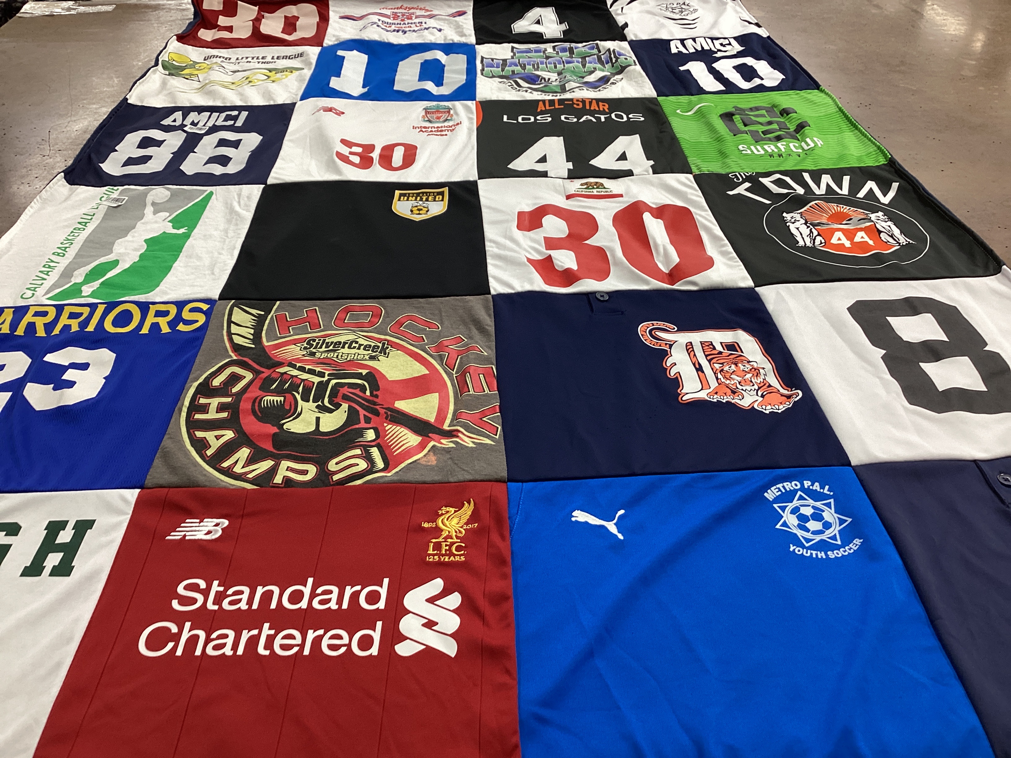 T-shirt quilt featuring liverpool football club, youth soccer by Holly from CA