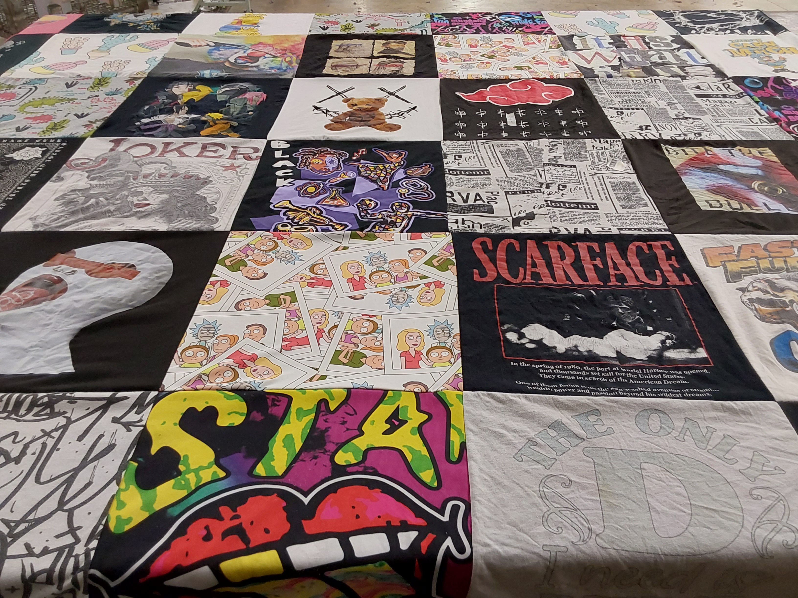 T-shirt quilt with comics, anime themes by Mashelda from NC
