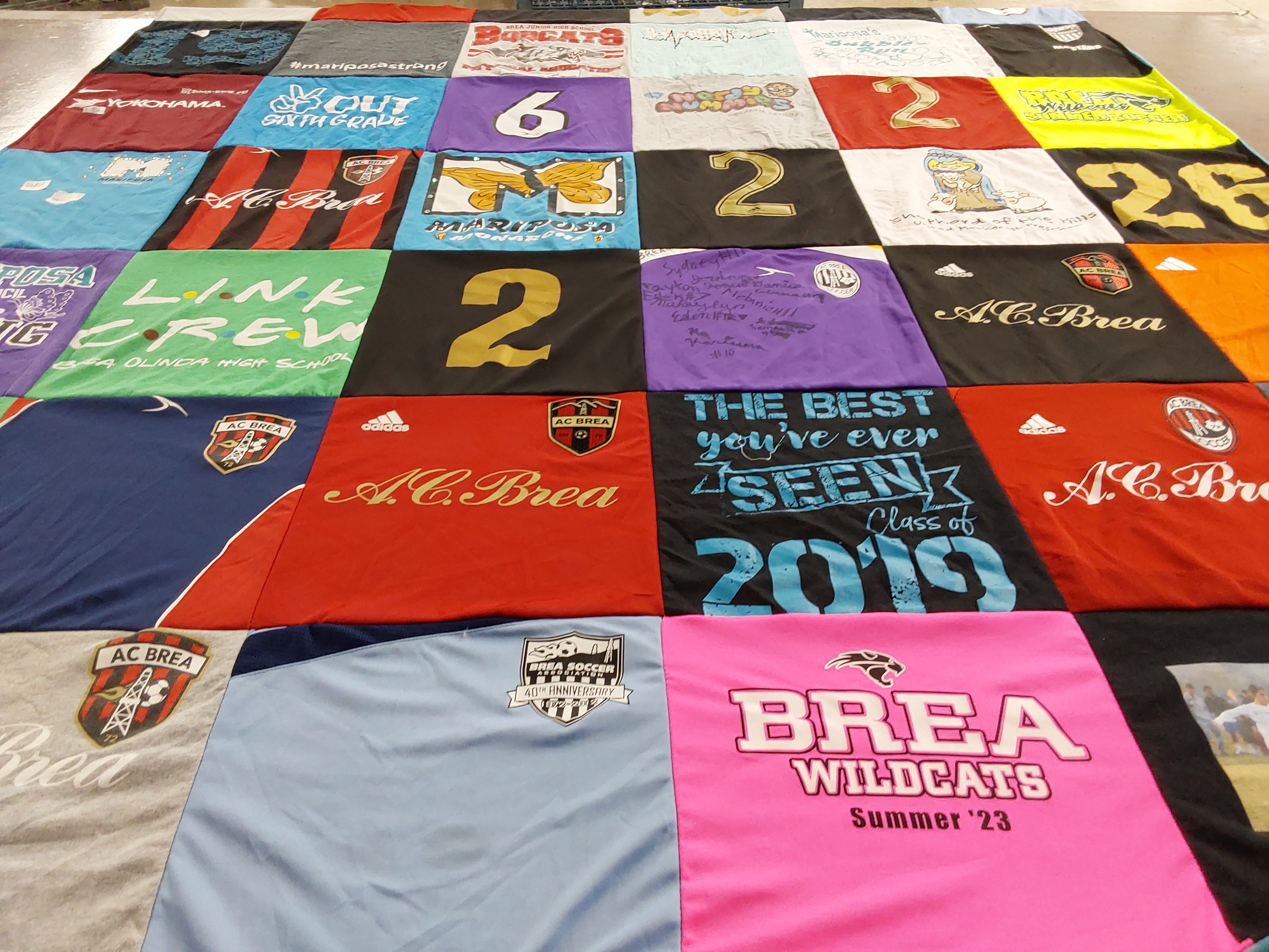 T-shirt quilt featuring brea wildcats by Christa from CA