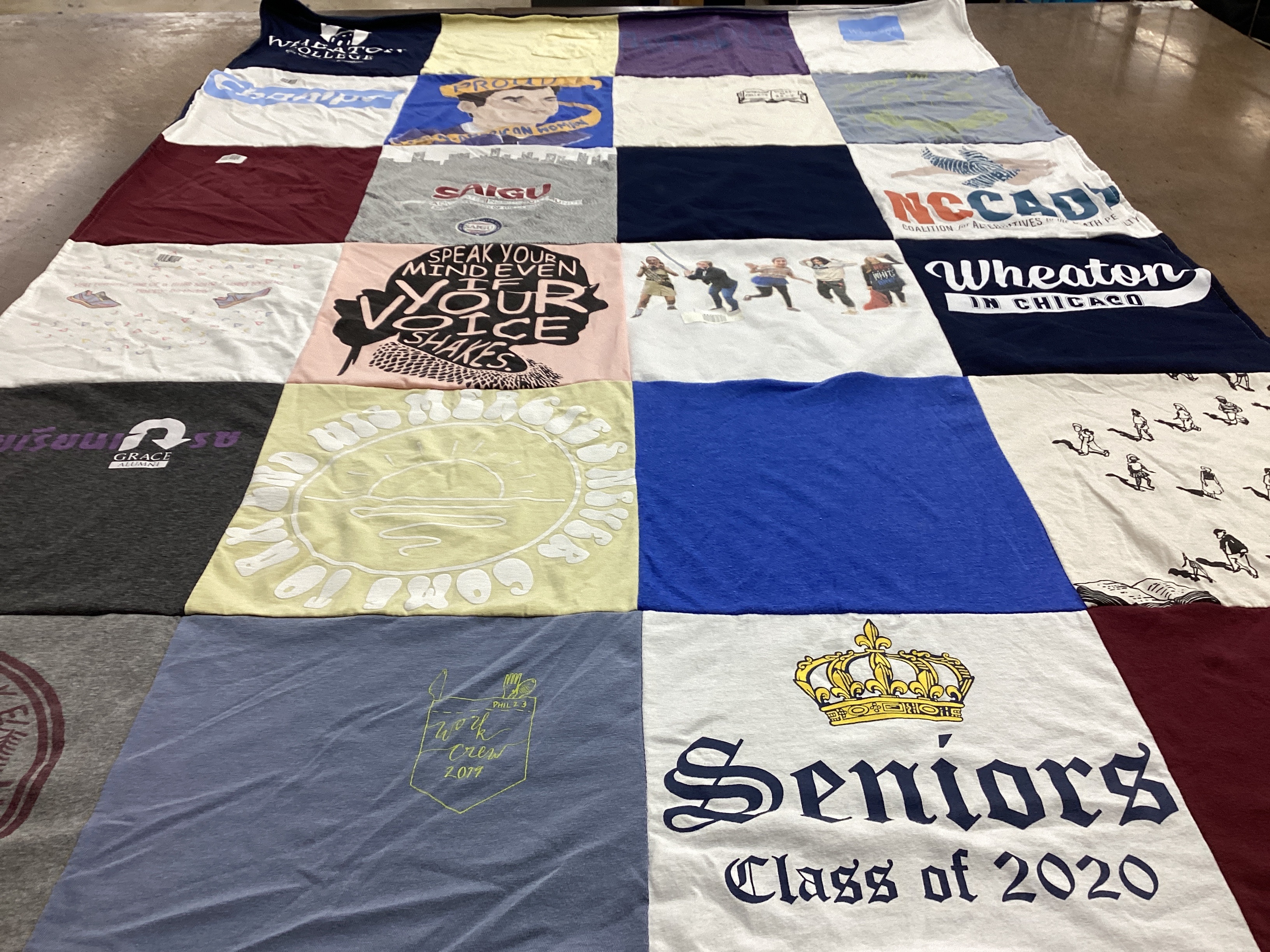 T-shirt quilt from wheaton college by Rhoda from CO
