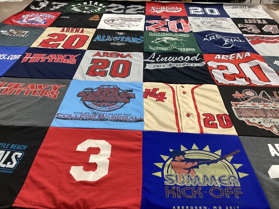 T-shirt quilt with baseball, sports themes by Christine from NJ