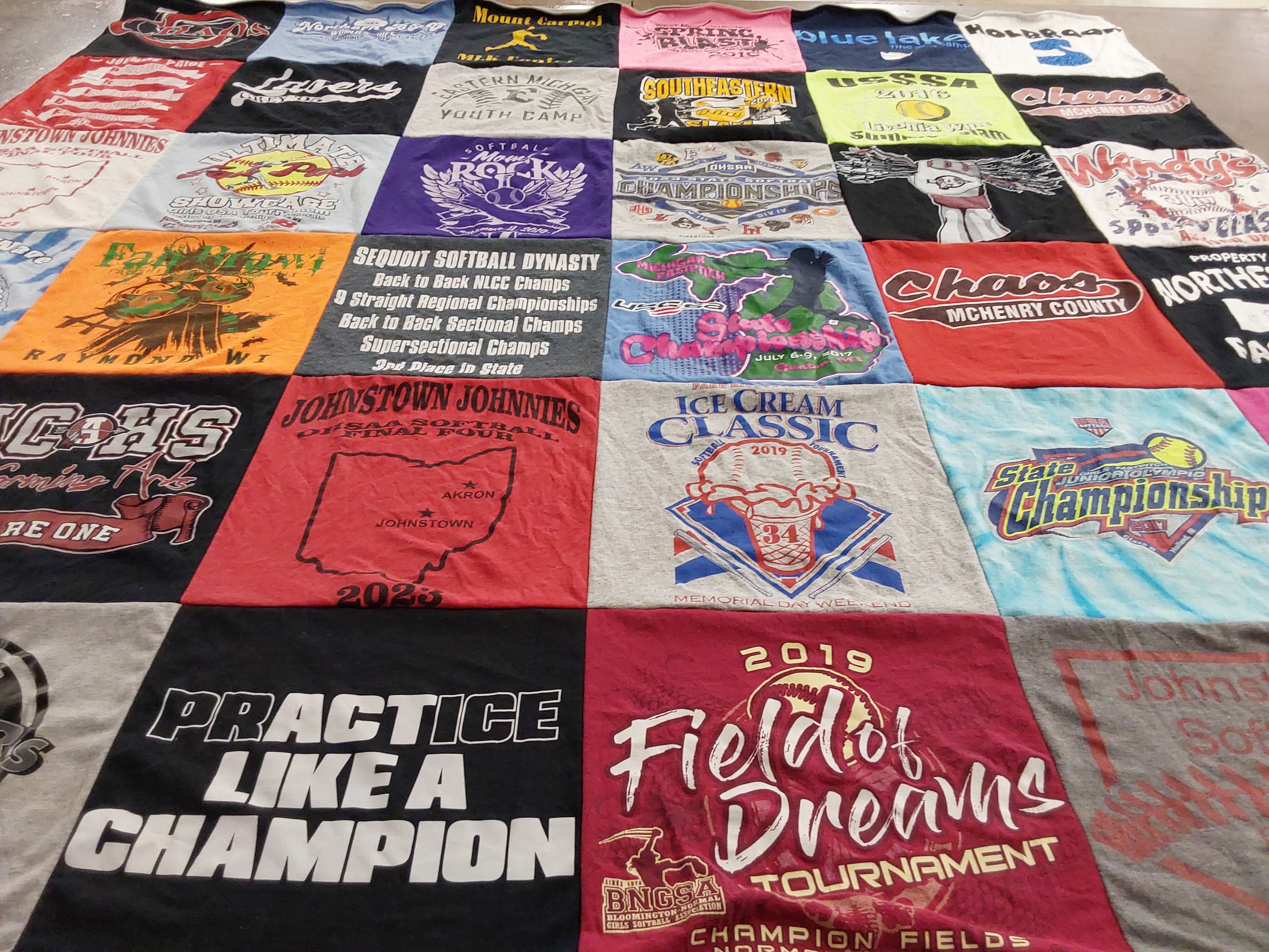 T-shirt quilt featuring johnstown johnnies by Madison from OH