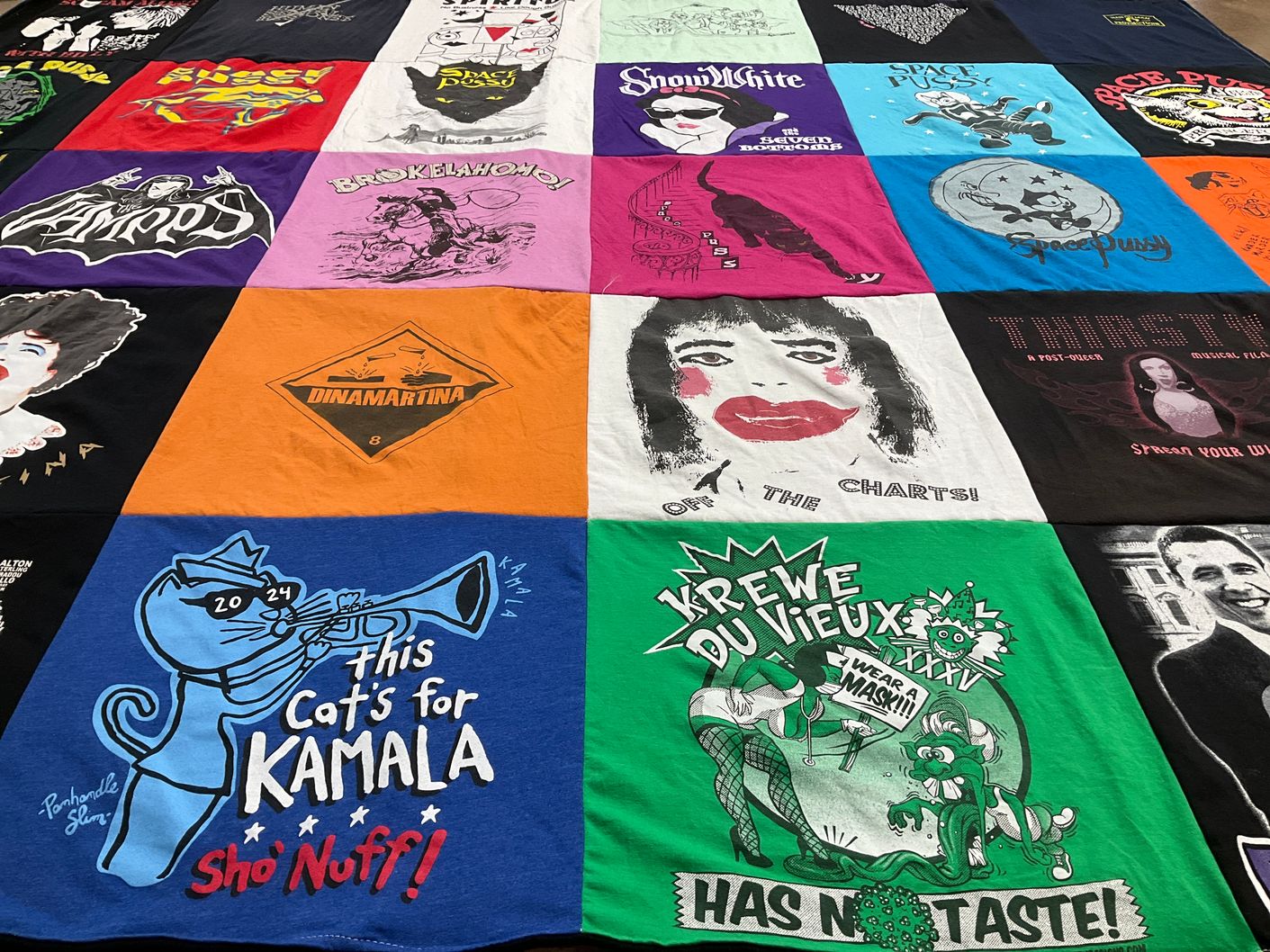 T-shirt quilt with politics, art themes by Ahbi from NY