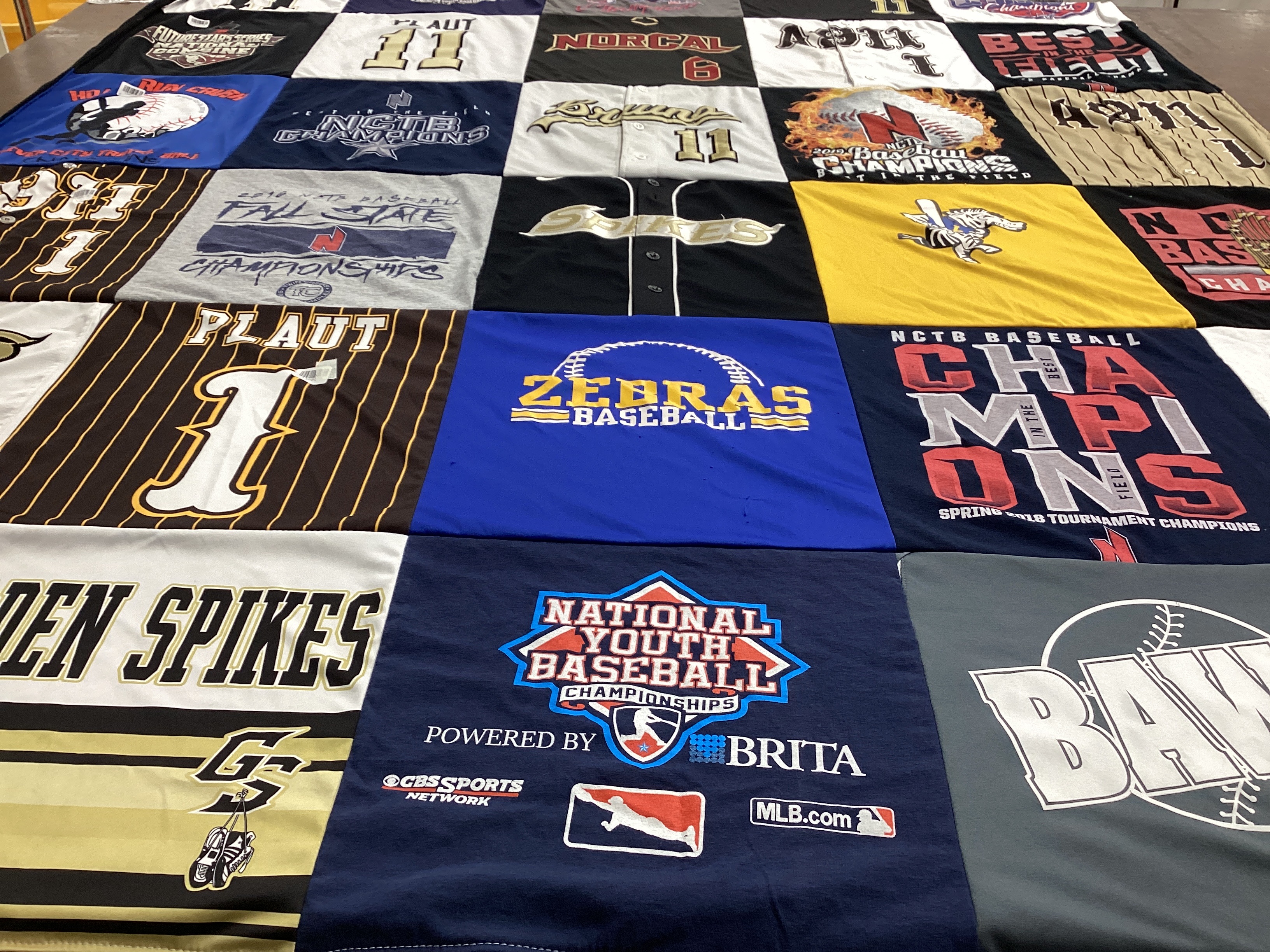 T-shirt quilt with baseball, youth sports themes by David from CA