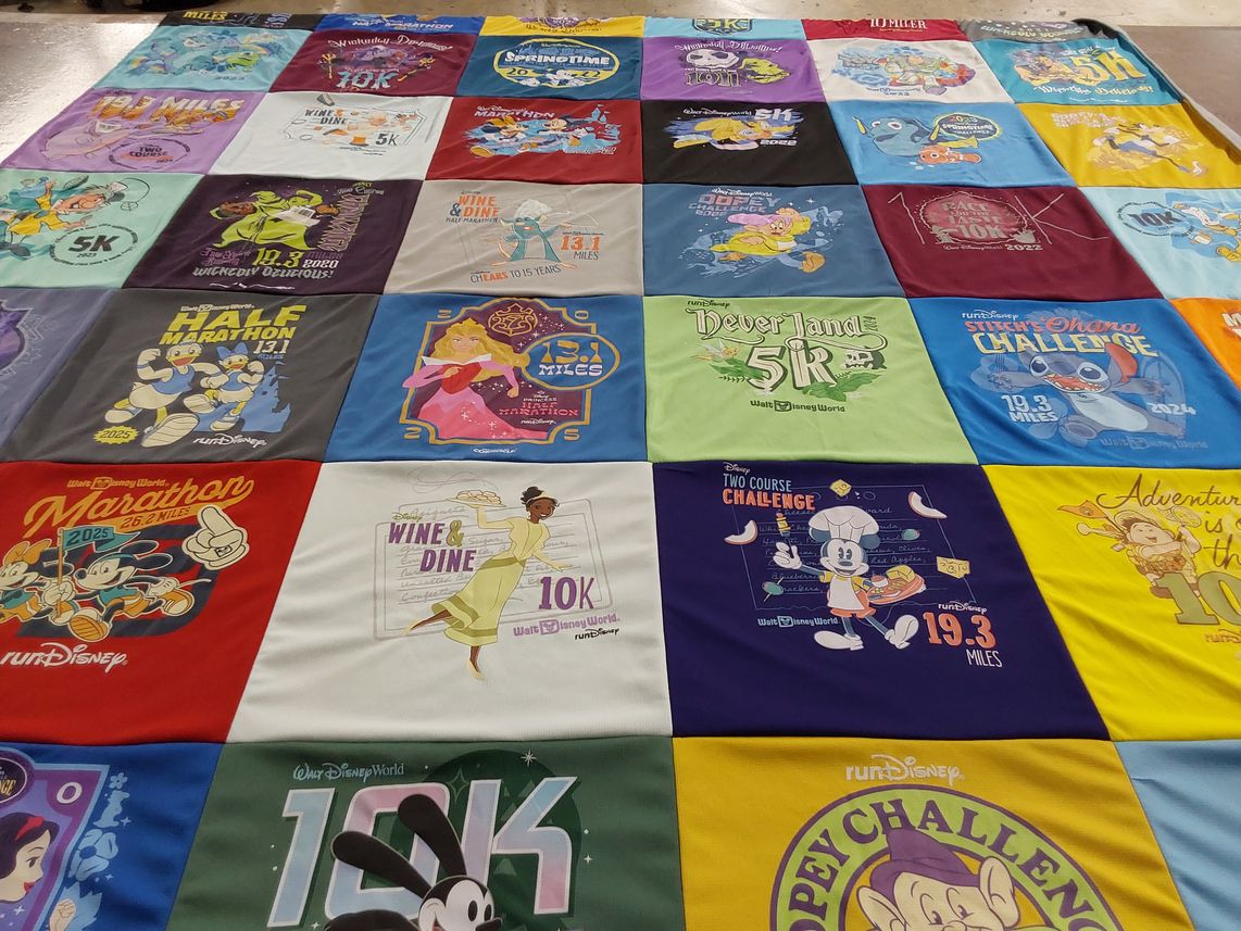 T-shirt quilt with running, disney themes by Nicole from FL