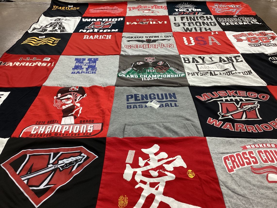 T-shirt quilt featuring muskego warriors by Tammy from WI