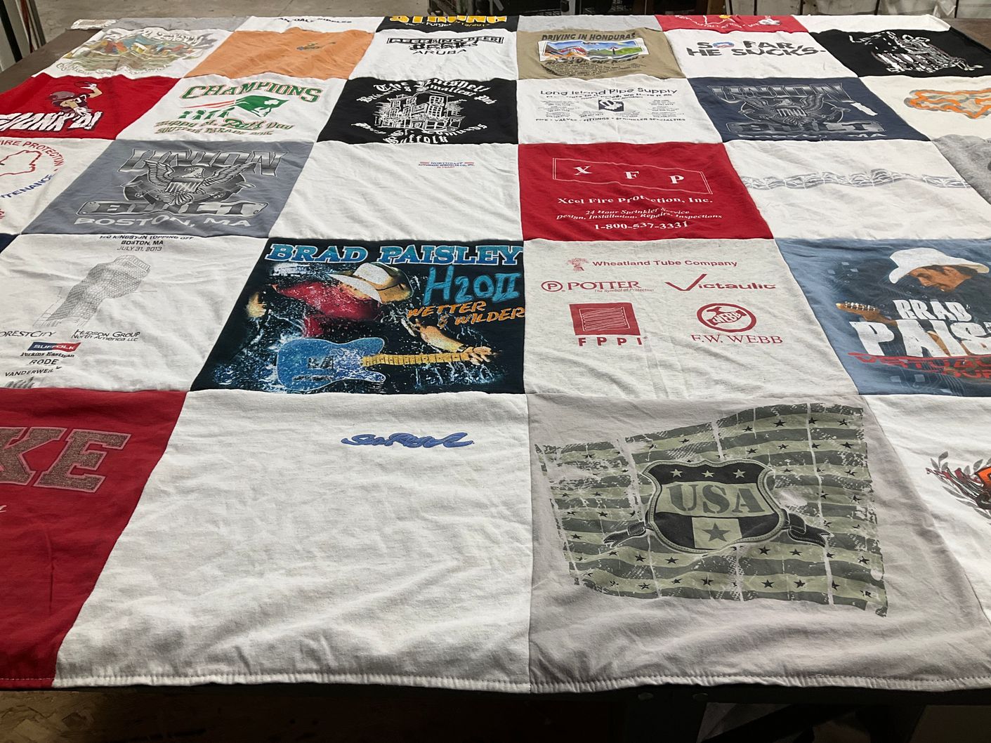 T-shirt quilt with music, concerts themes by Maureen from NH