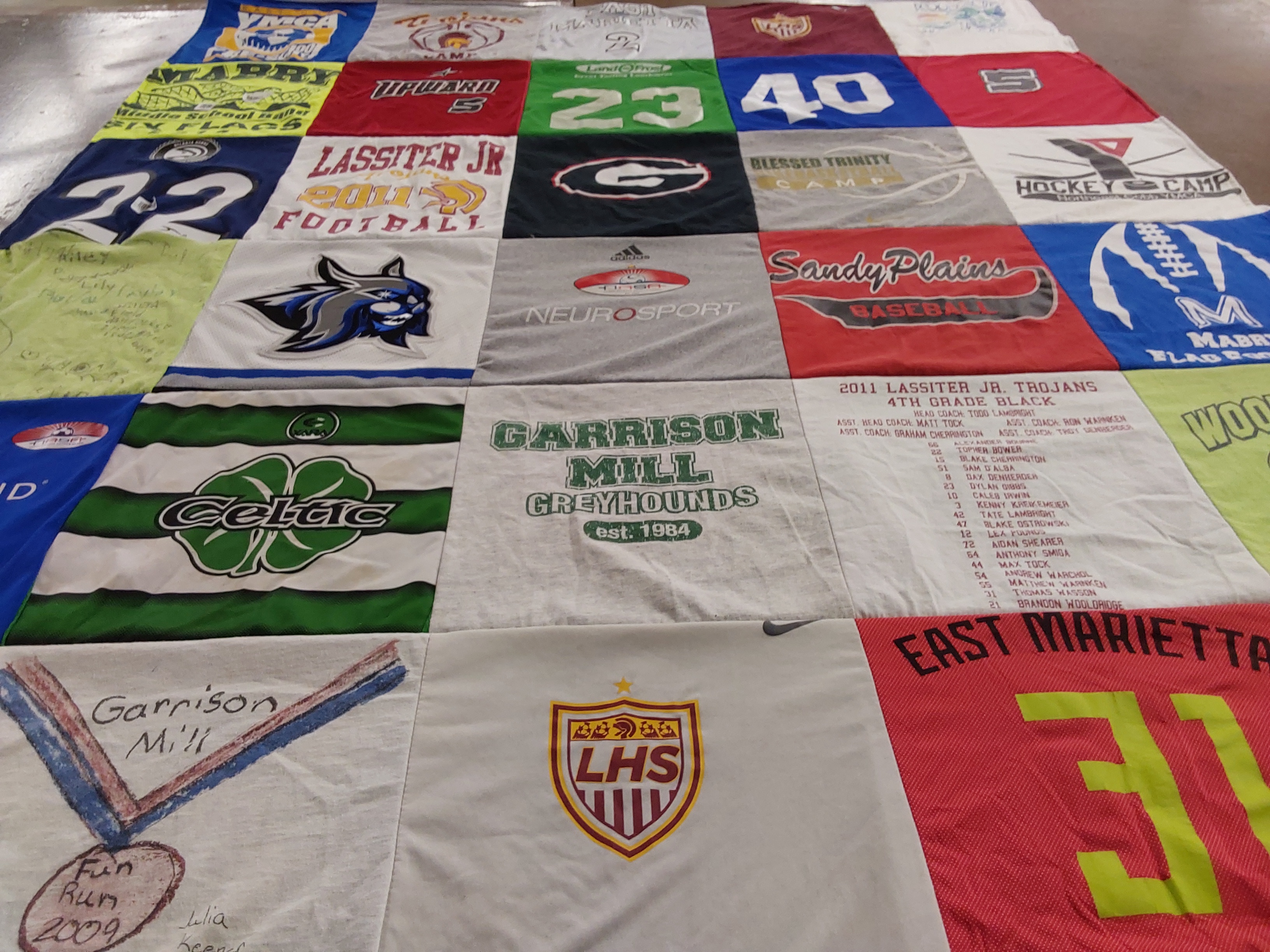 T-shirt quilt featuring lassiter jr trojans, garrison mill greys hounds by Alice from GA