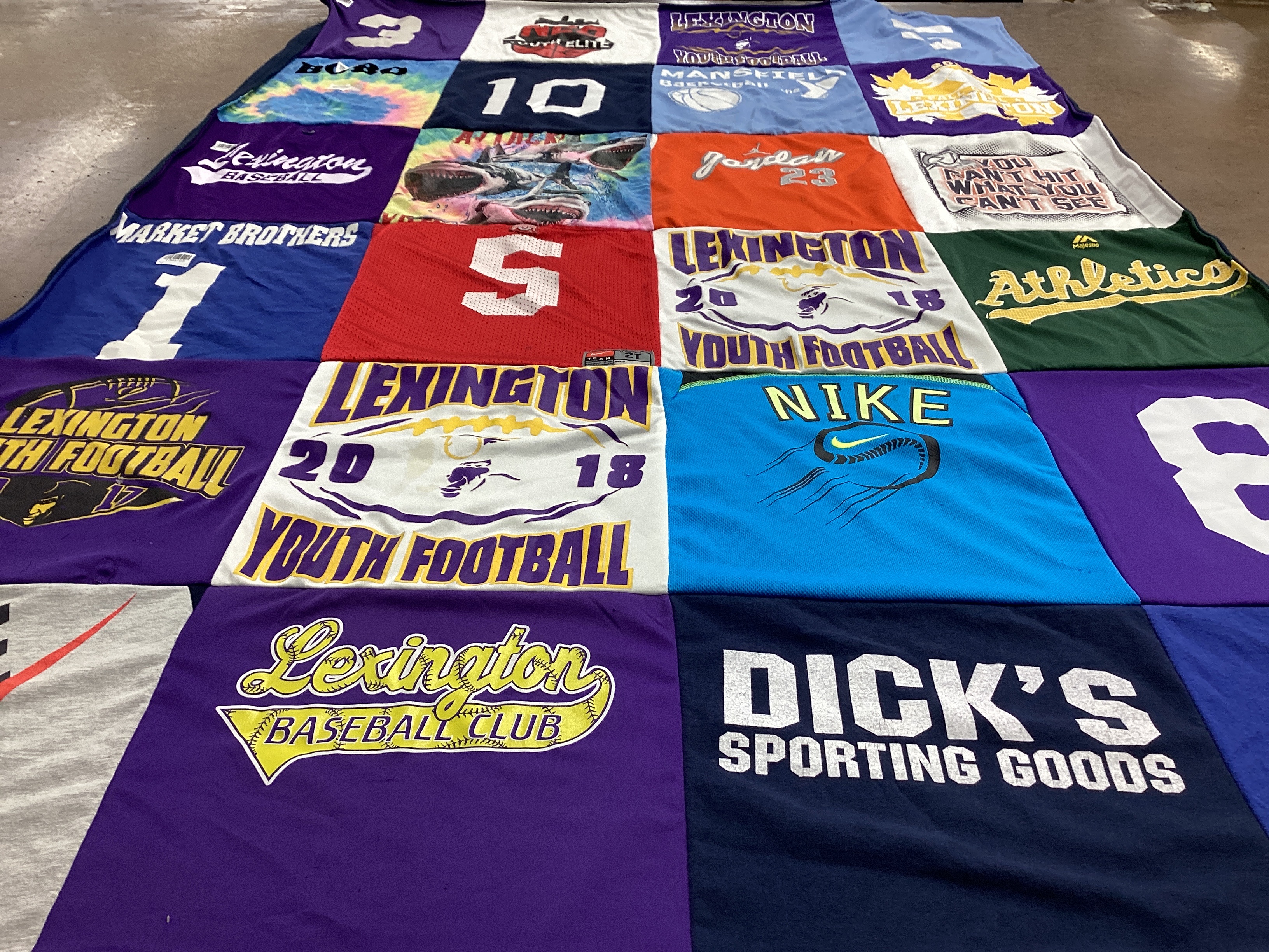 T-shirt quilt with sports, baseball themes by Cara from OH