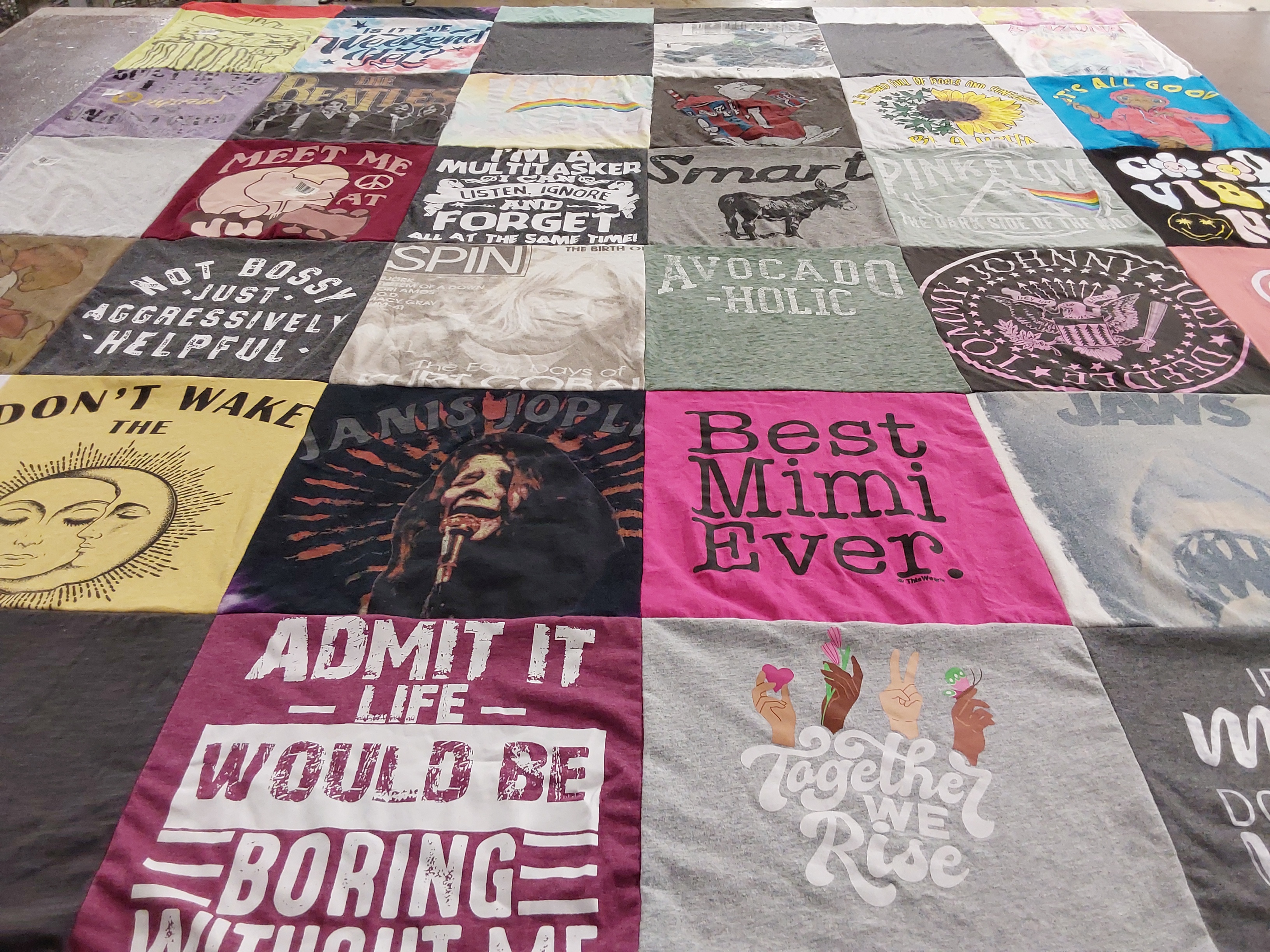 T-shirt quilt with music, avocados themes by Danielle from MA