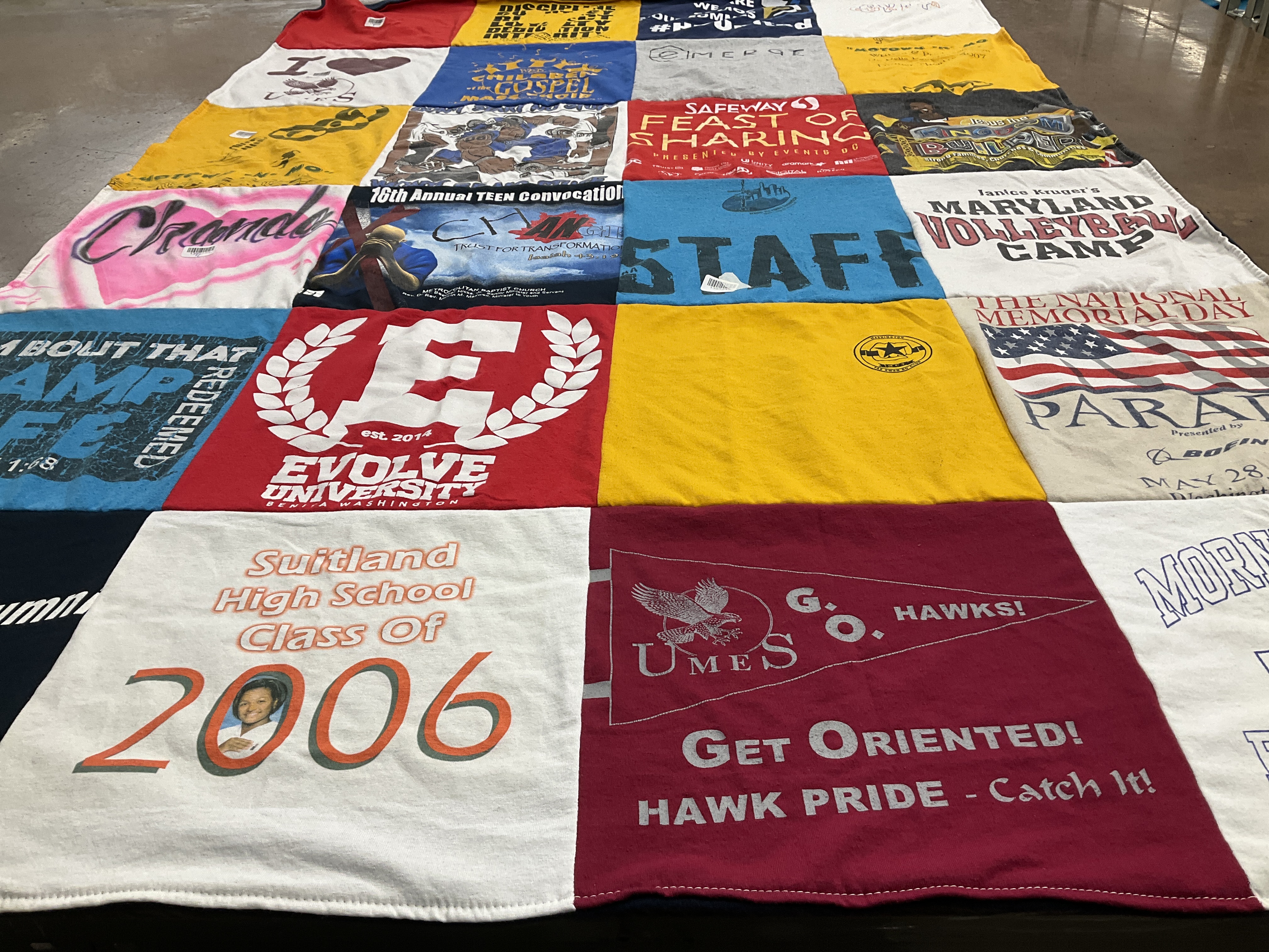 T-shirt quilt featuring umes hawks by Chanda from MD