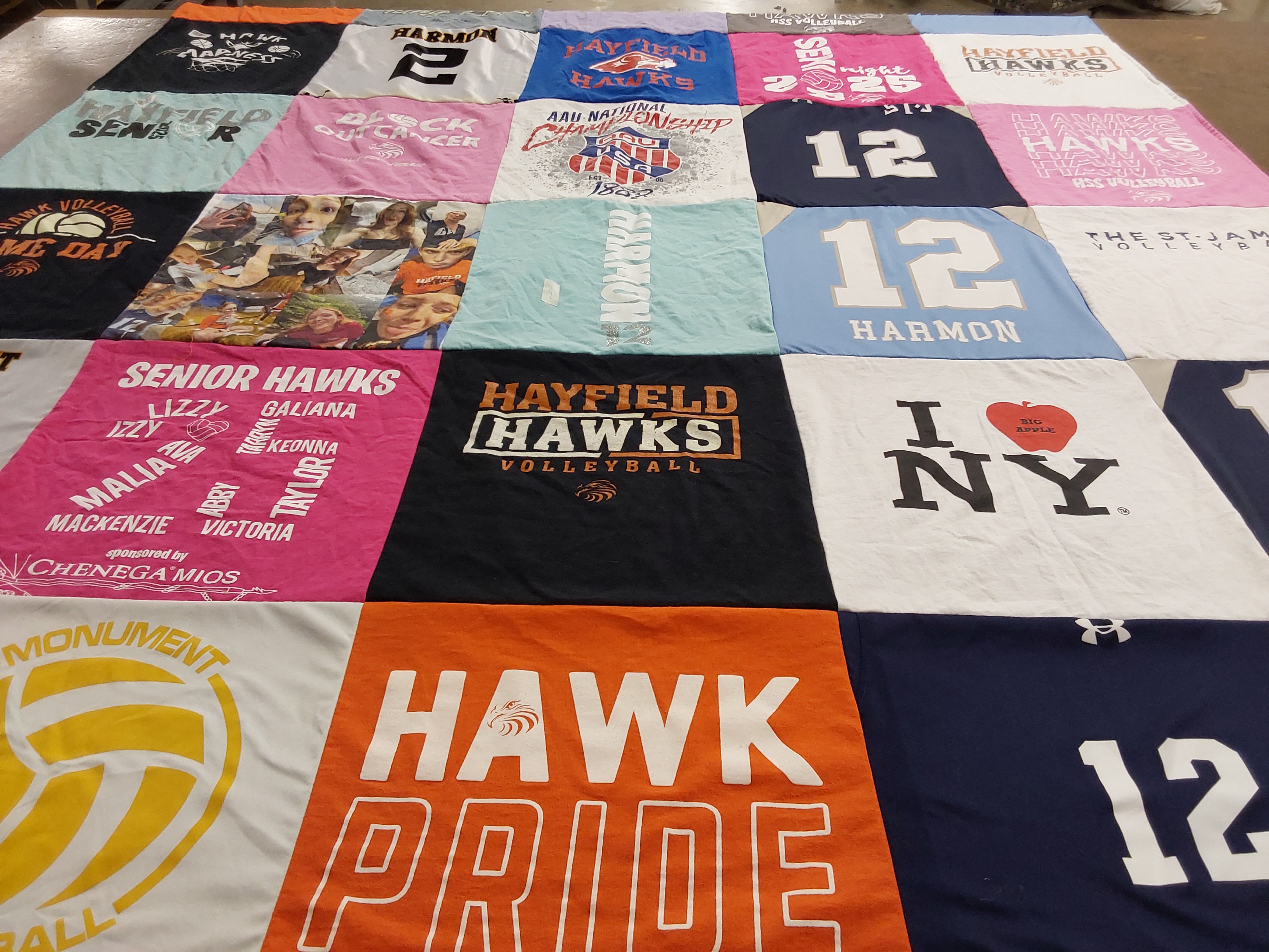 T-shirt quilt featuring hayfield hawks volleyball by Ashley from VA