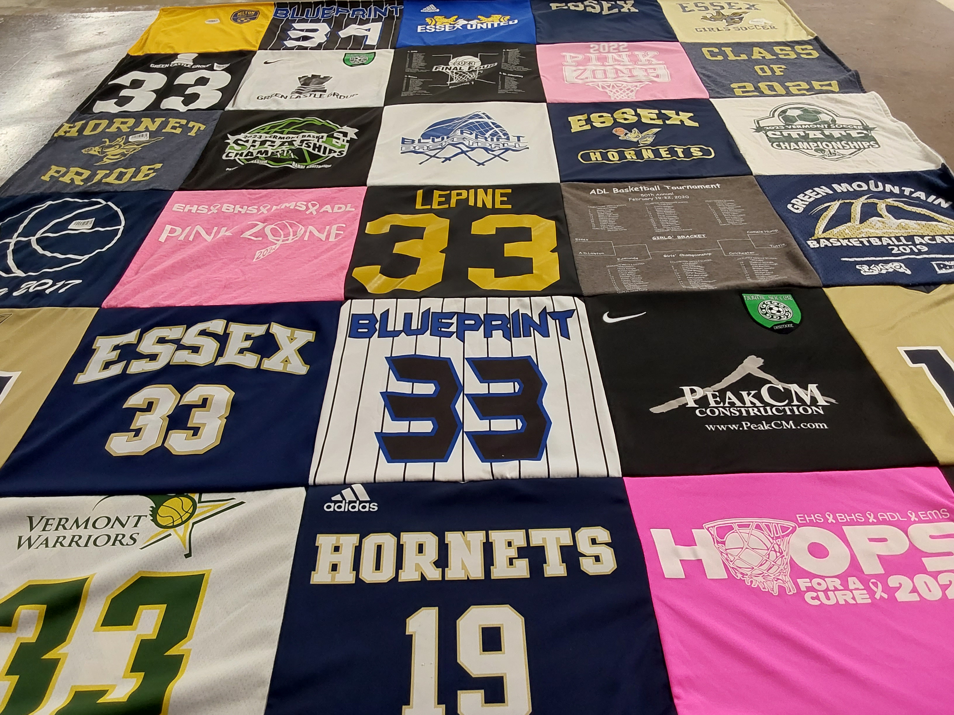 T-shirt quilt featuring essex hornets, vermont warriors by Tricia from VT