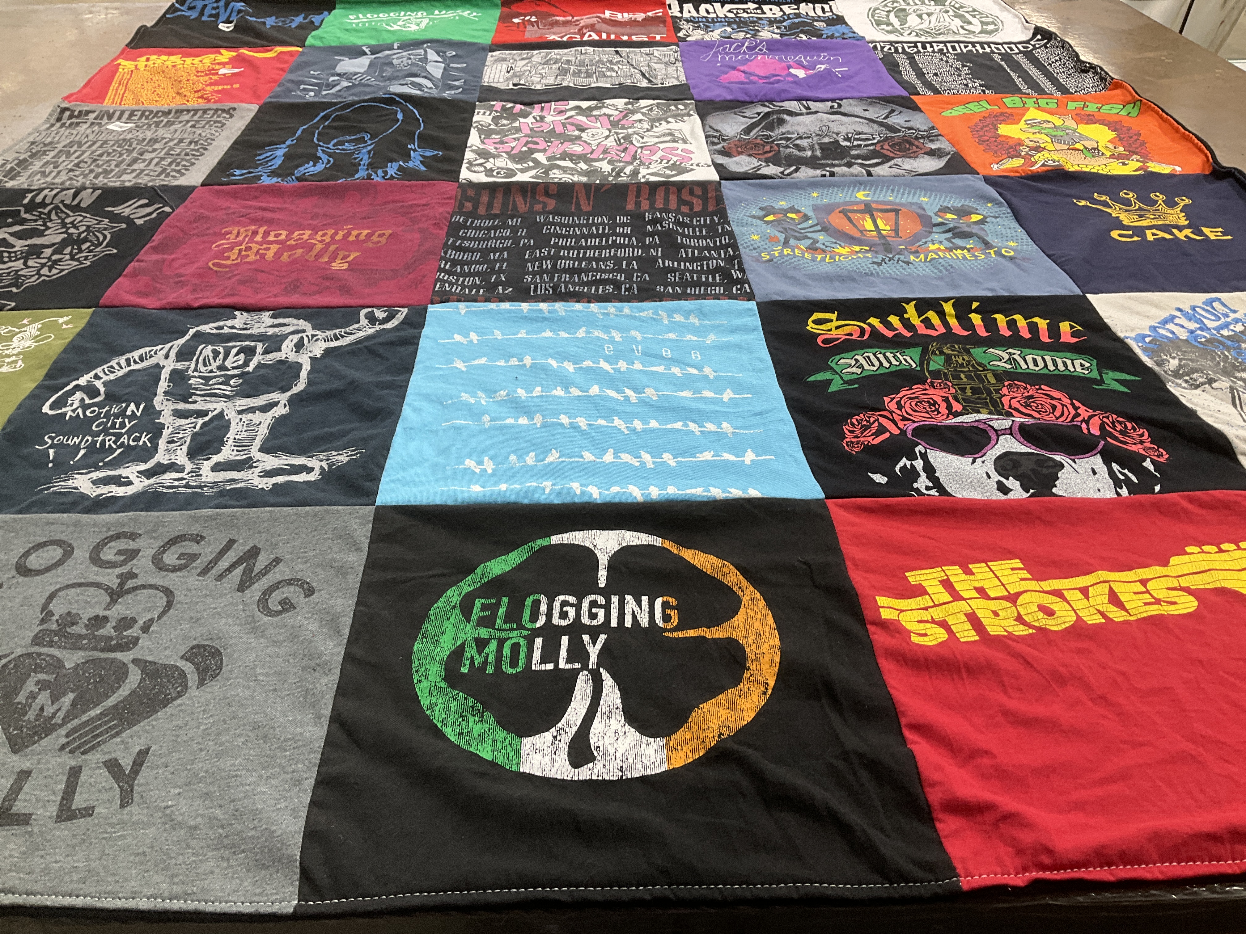 T-shirt quilt with music, bands themes by Glenda from CA