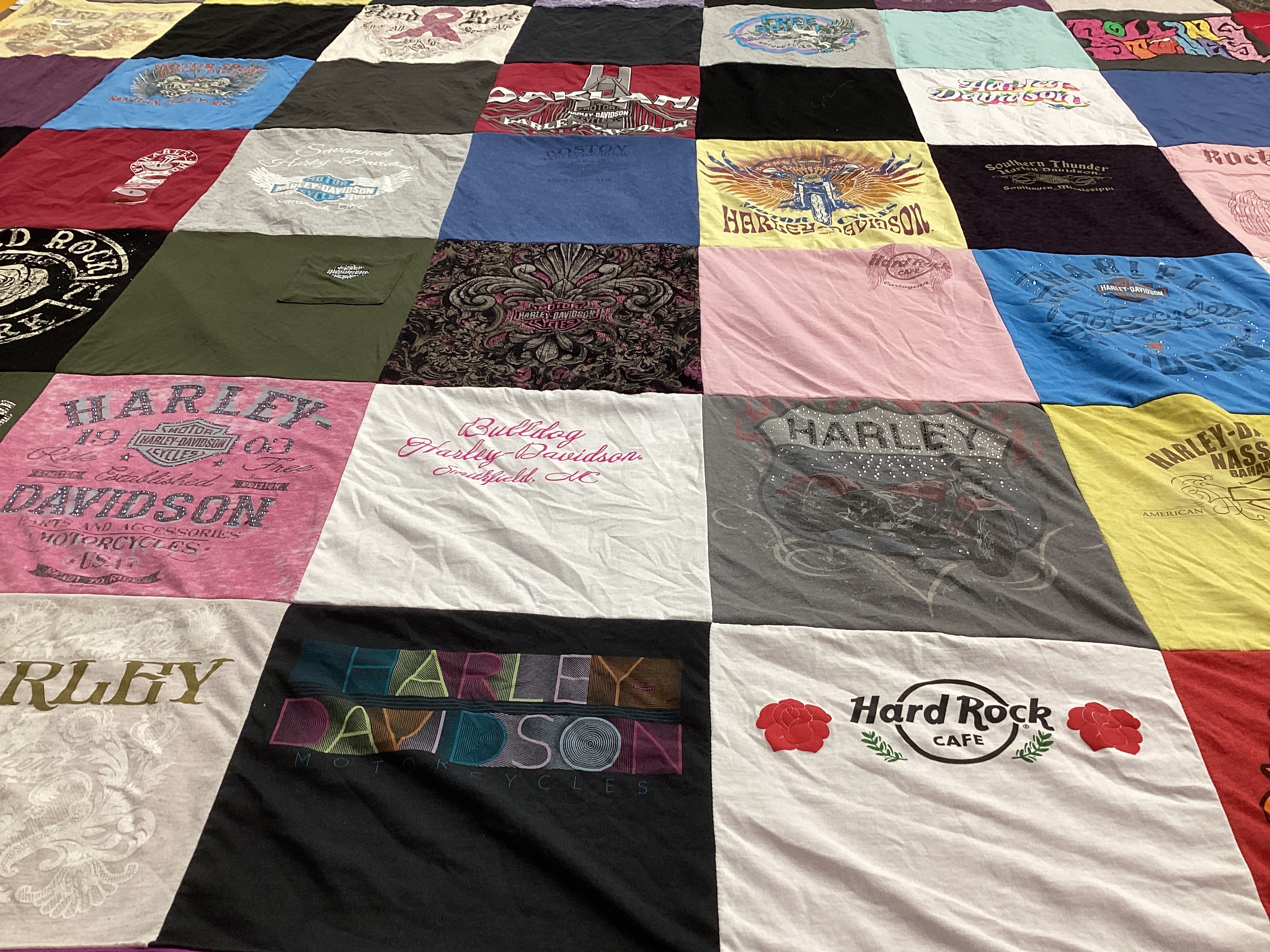 T-shirt quilt with motorcycles, biking themes by Jessica from FL