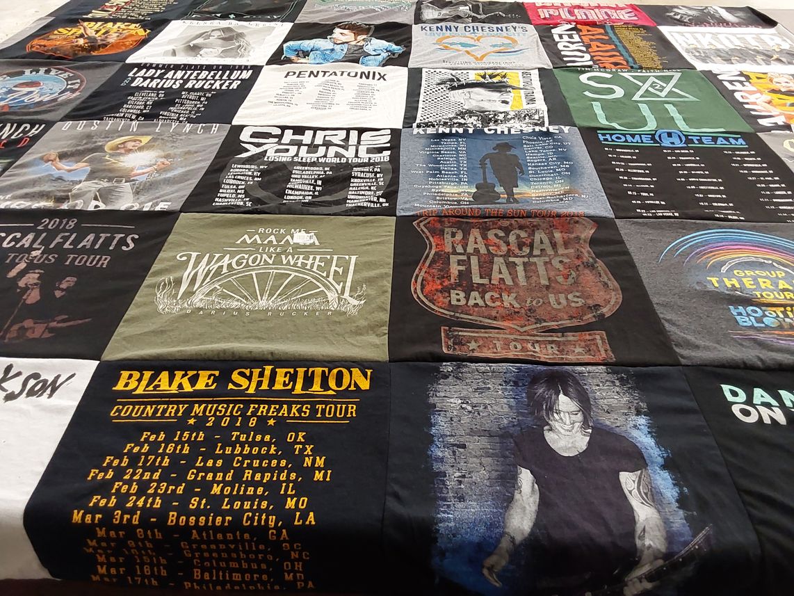 T-shirt quilt with country music, live concerts themes by Lachelle from NC