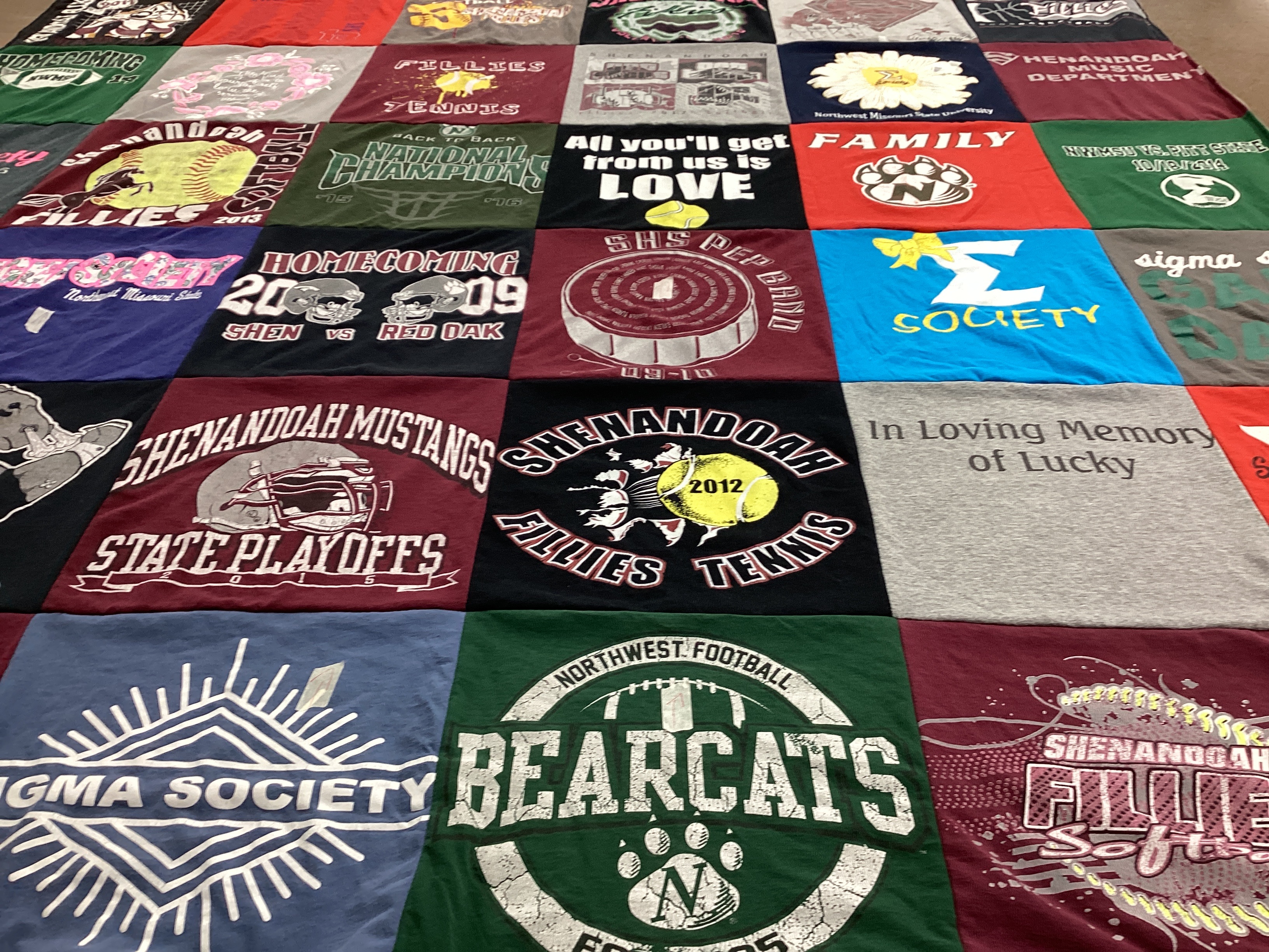 T-shirt quilt featuring shenandoah mustangs, bearcats by Beth from NE
