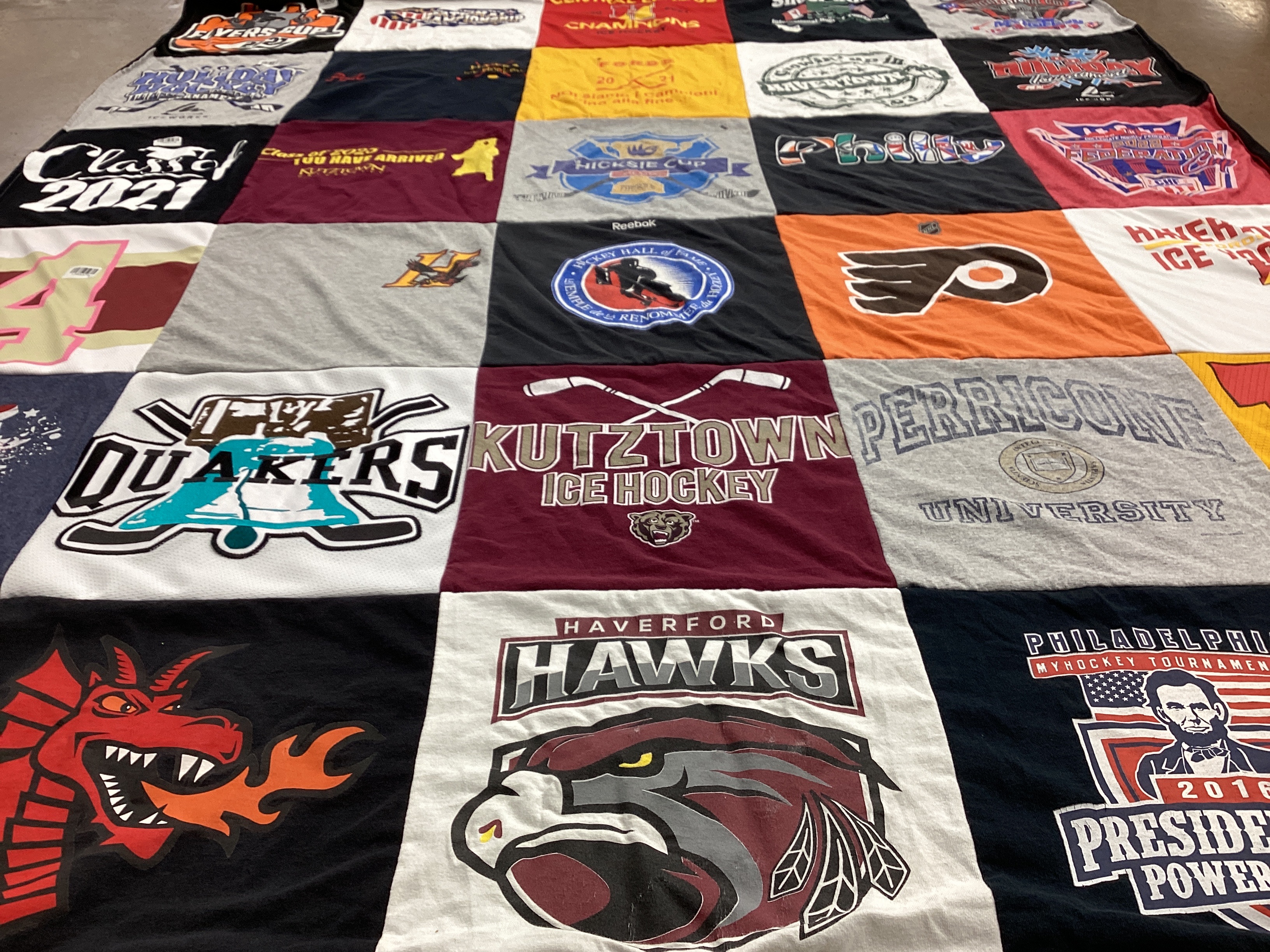 T-shirt quilt featuring kutztown ice hockey, quakers hockey by Christina from PA