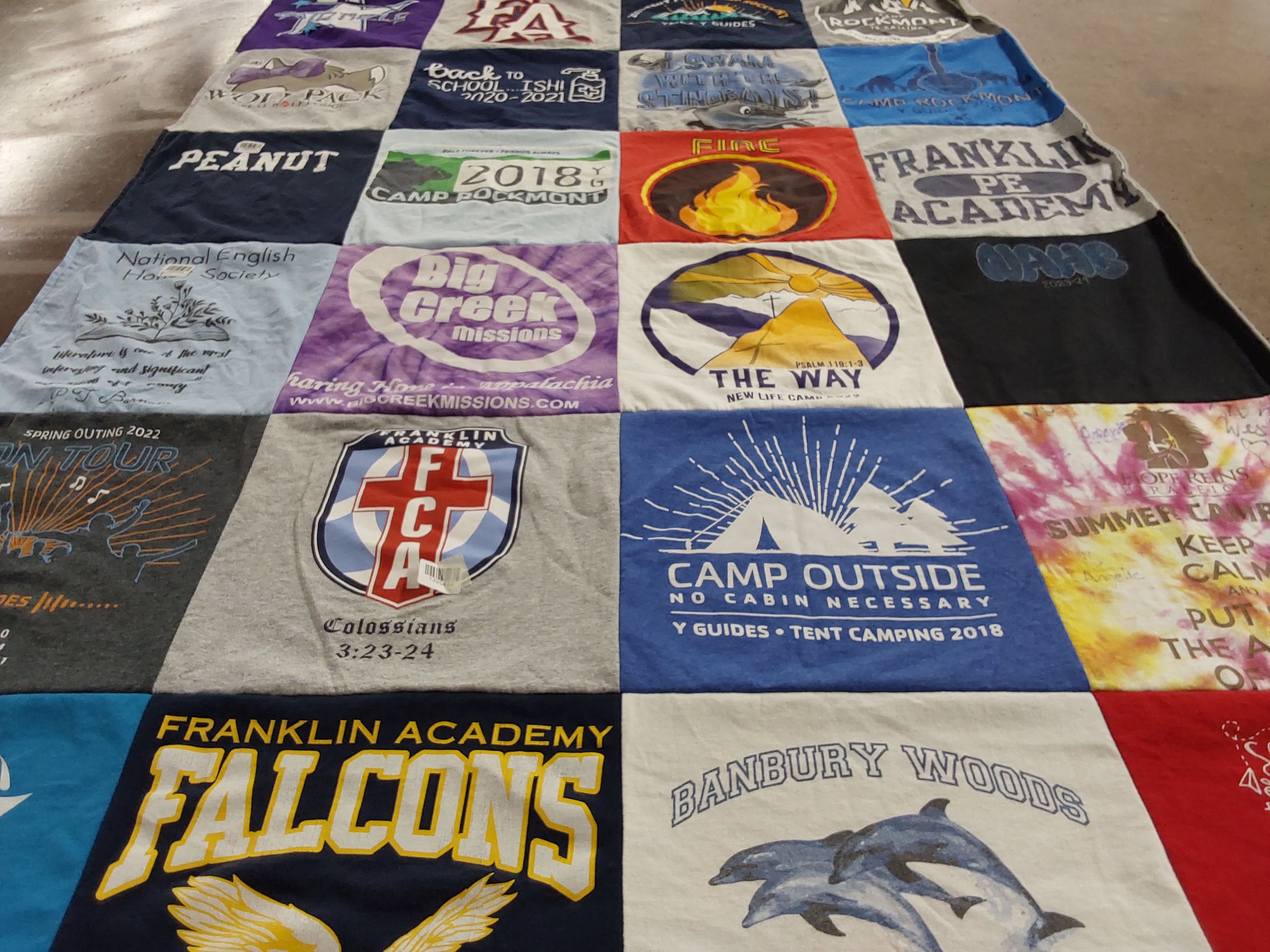 T-shirt quilt featuring franklin academy falcons by Candace from NC