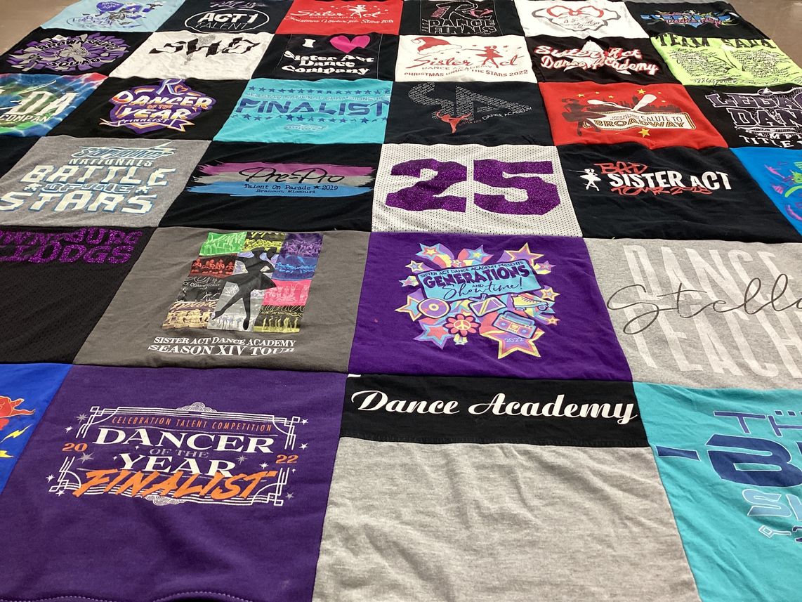 T-shirt quilt with dance, competition themes by Terri from IN