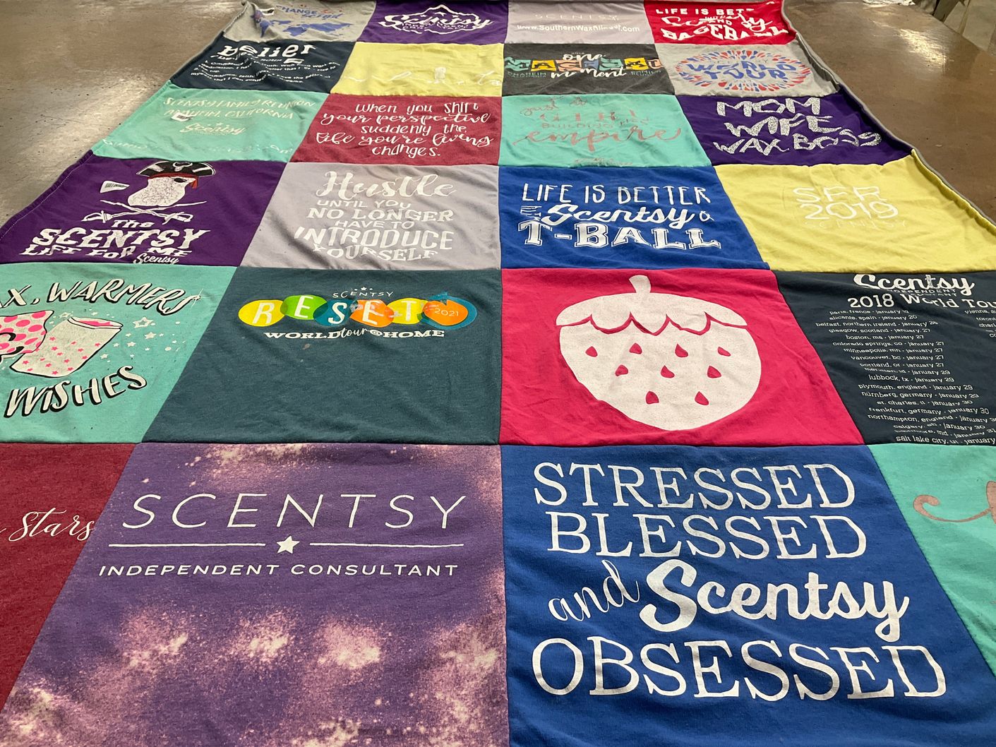 T-shirt quilt with scentsy, candle making themes by Michelle from GA