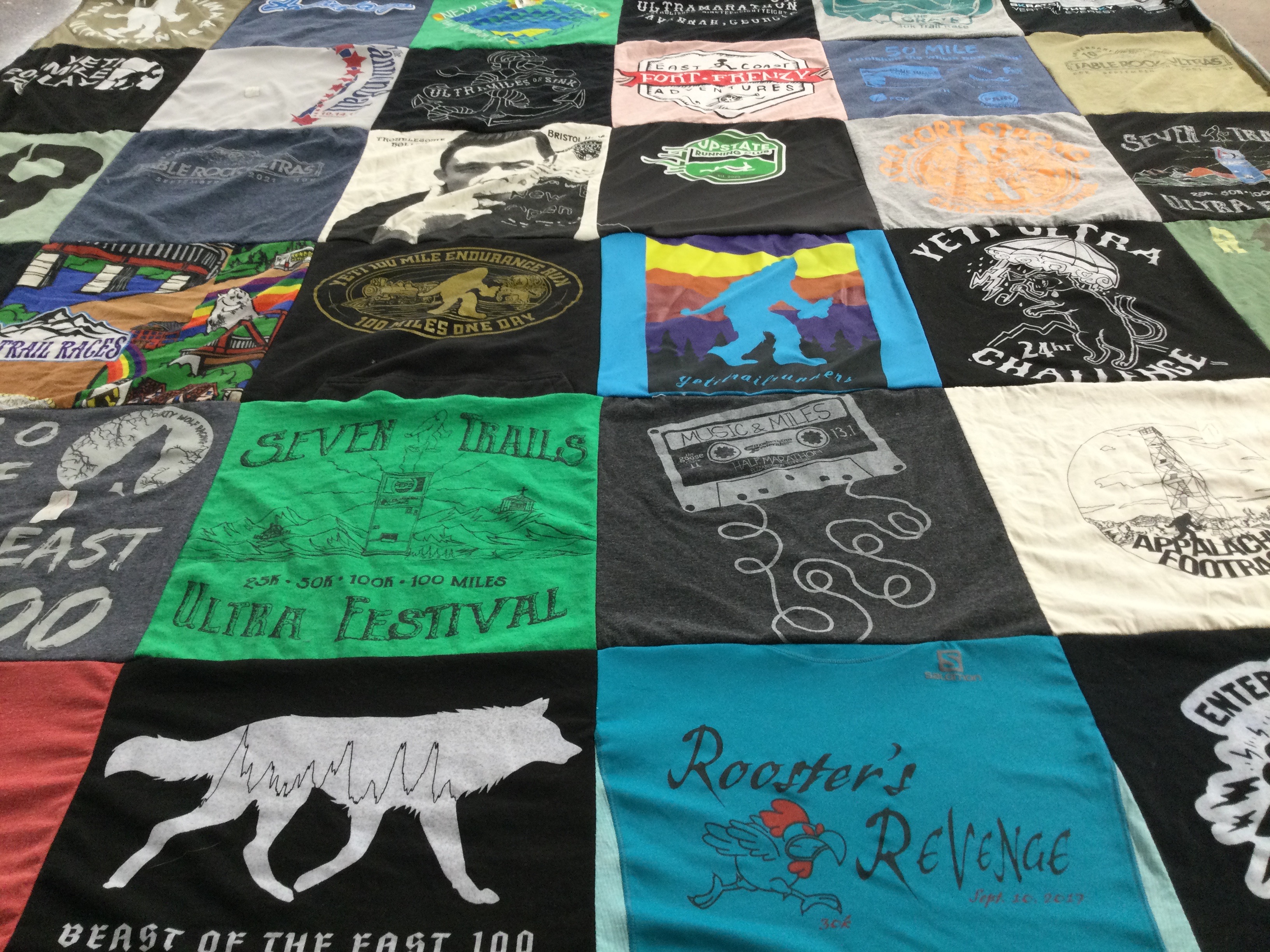 T-shirt quilt with ultra running, outdoor activities themes by Rebekah from NC