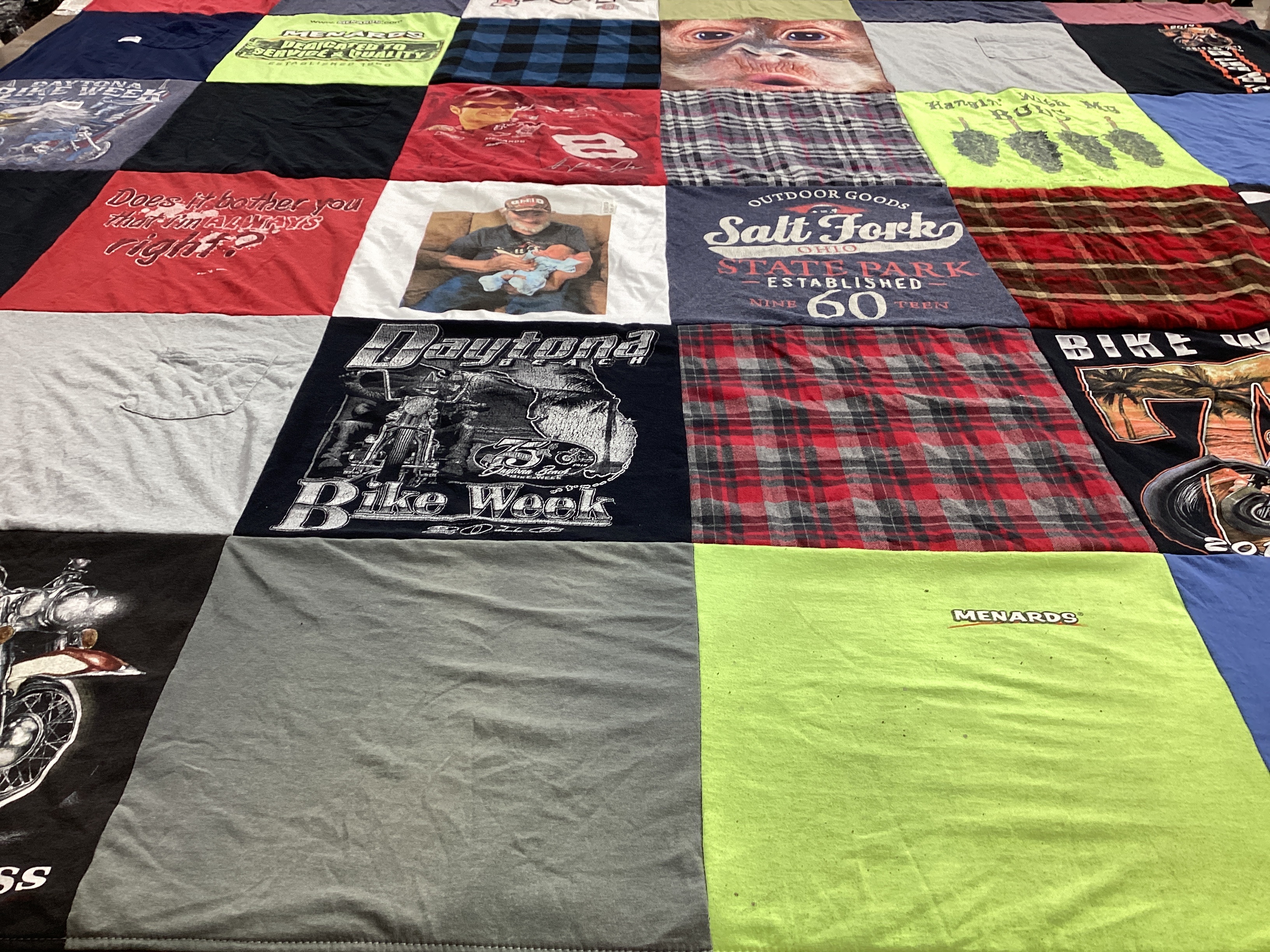 T-shirt quilt with motorcycles, biking themes by Randy from FL