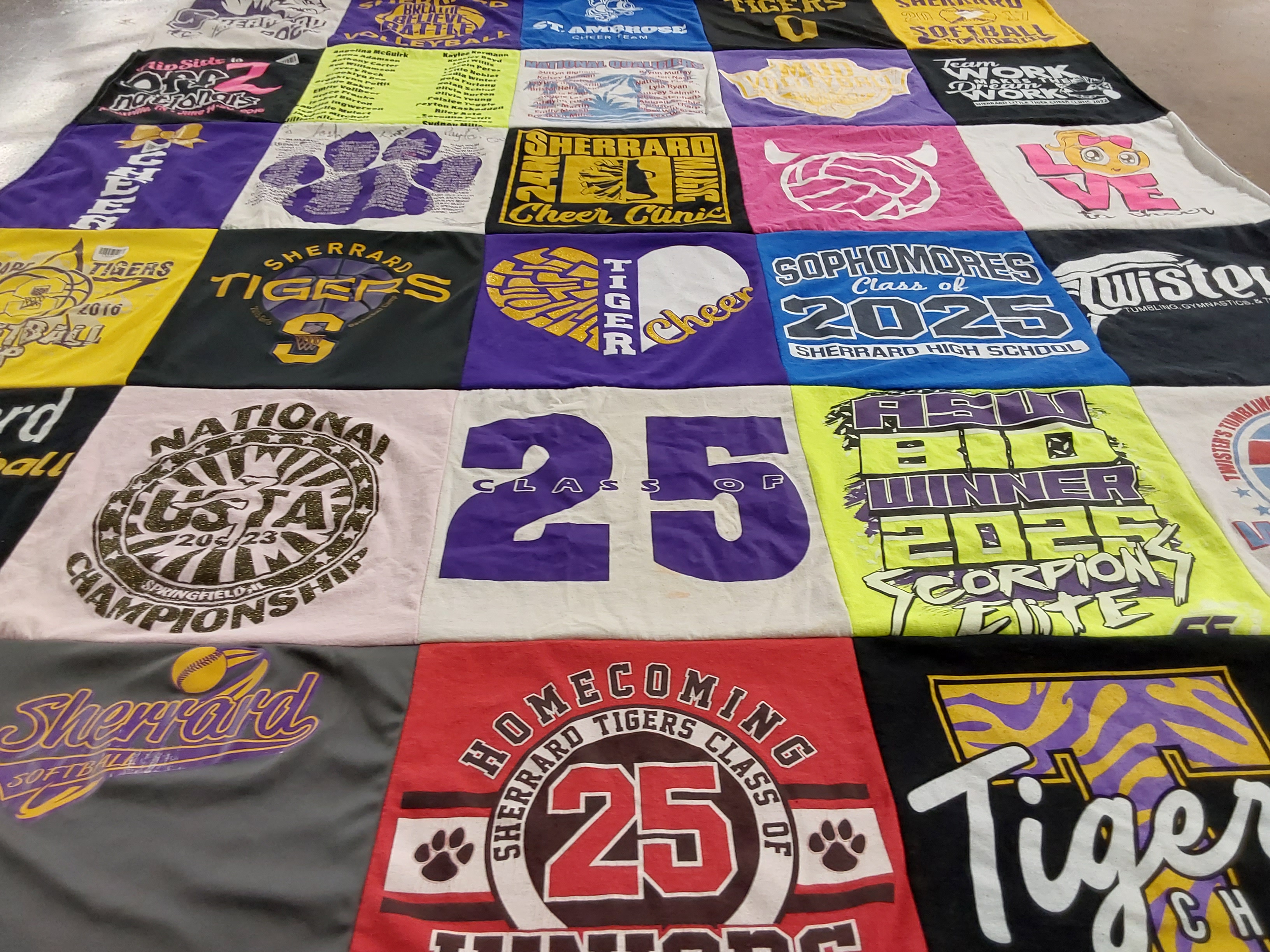 T-shirt quilt featuring sherrard tigers by Cynthia from IL