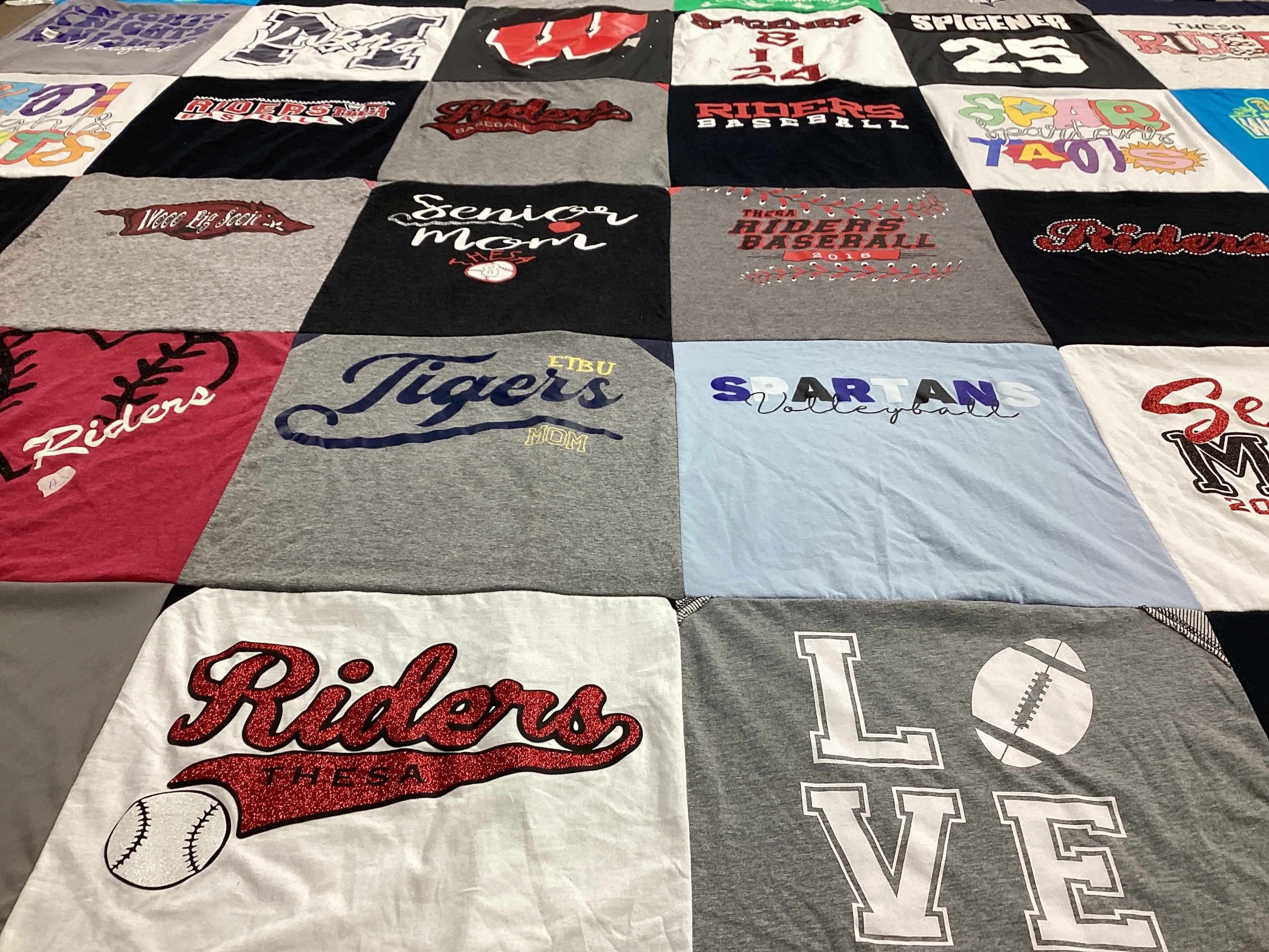 T-shirt quilt featuring riders baseball, spartans volleyball by Jana from TX