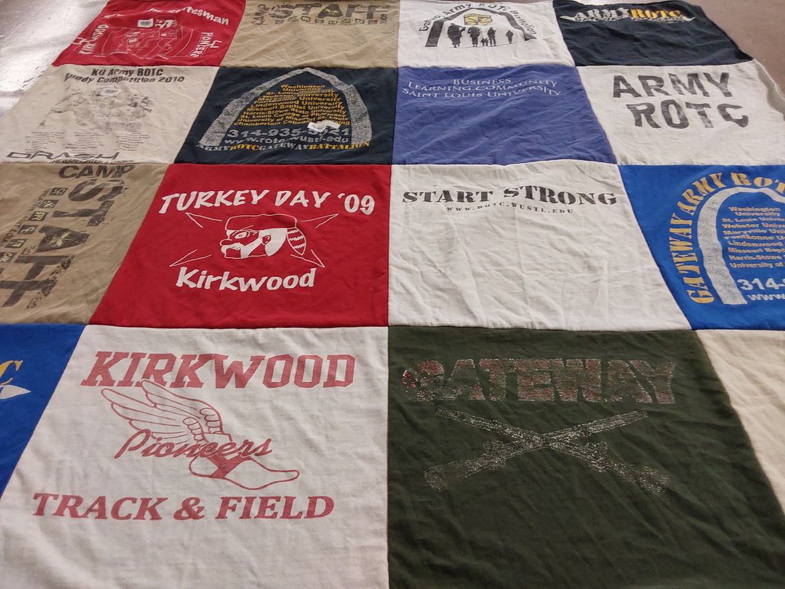 T-shirt quilt featuring kirkwood pioneers track and field by Emily from KS