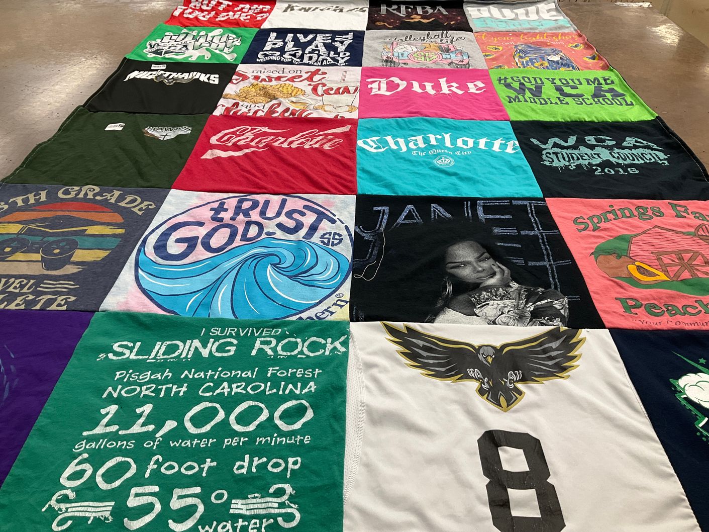 T-shirt quilt featuring north hawks by Heather from NC
