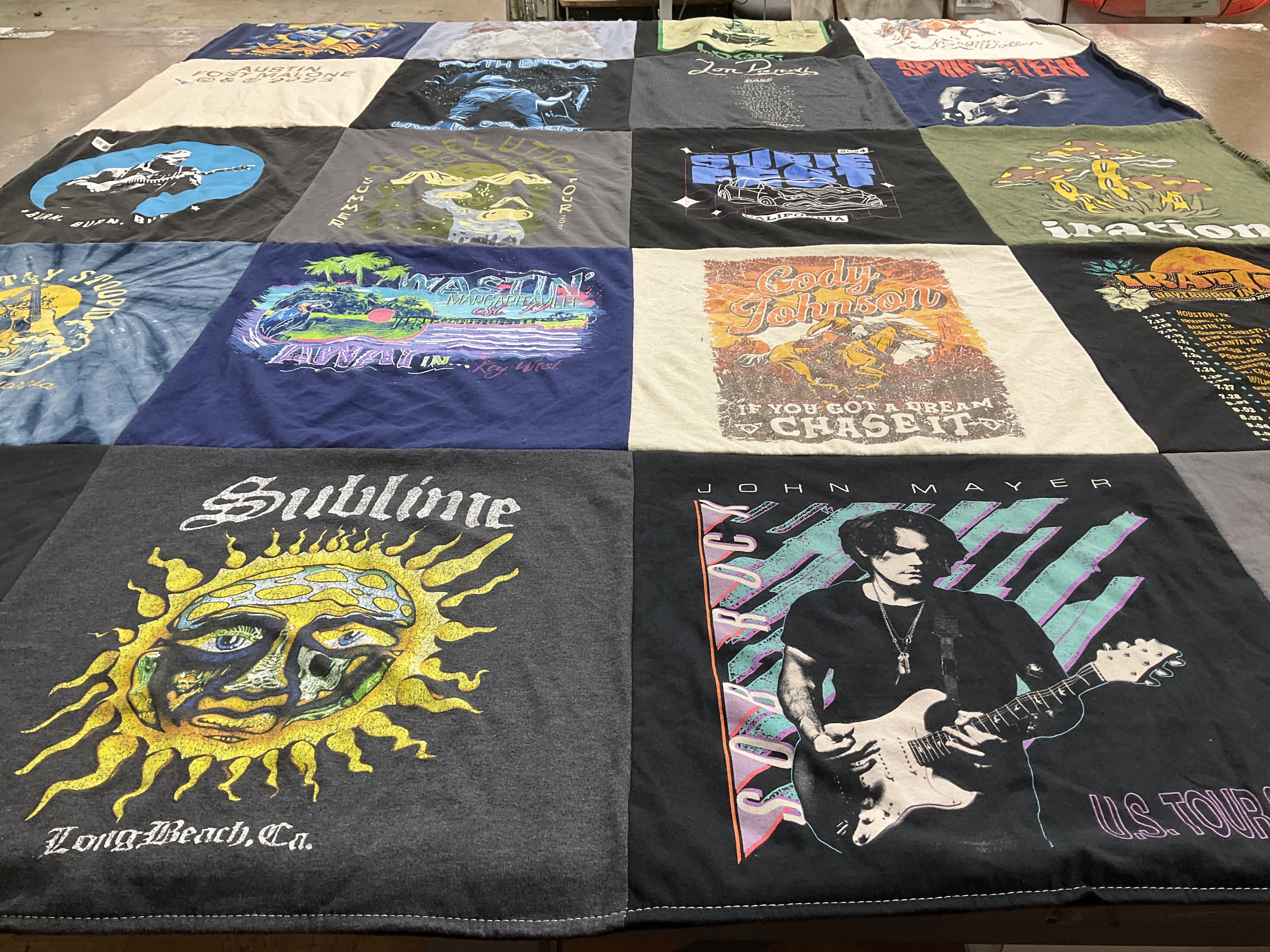 T-shirt quilt with music, concerts themes by Savannah from CA