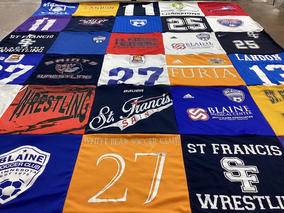 T-shirt quilt featuring blaine soccer club, st francis wrestling by Bridgette from MN