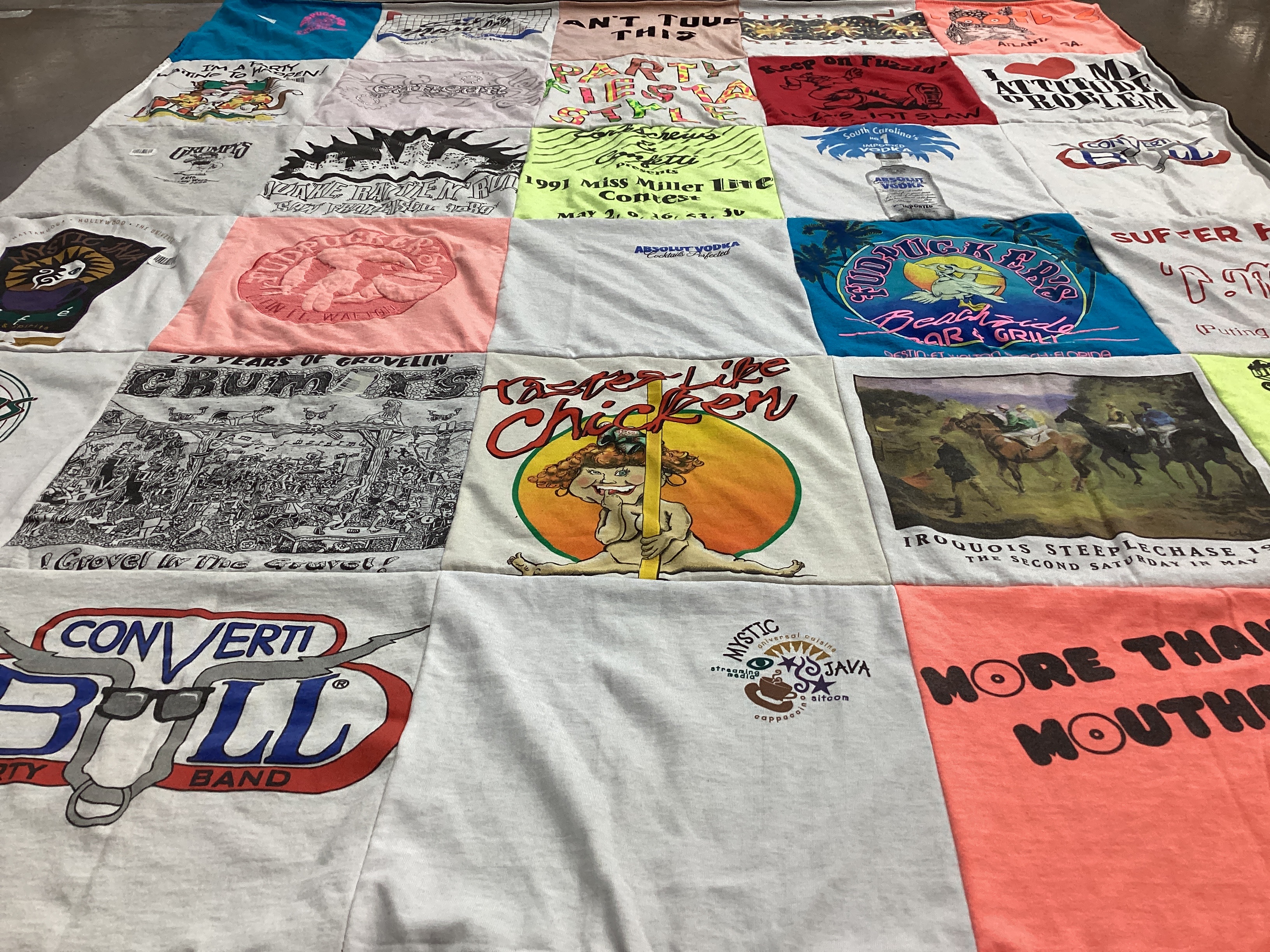T-shirt quilt with eating, drinking themes by Janey from TN