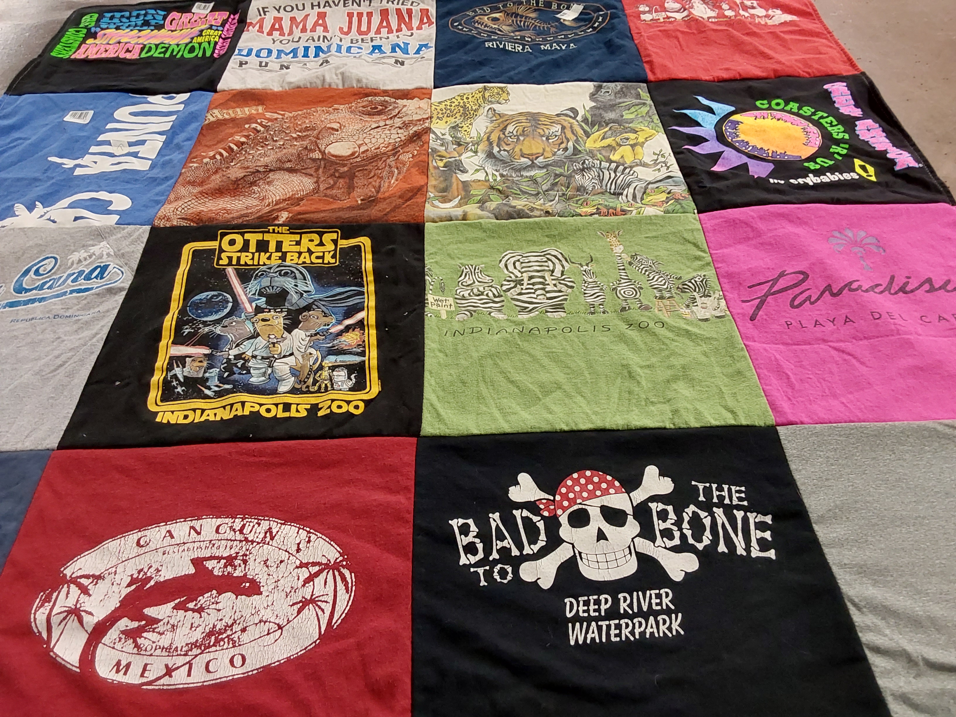 T-shirt quilt with travel, marine life themes by Alycia from IN