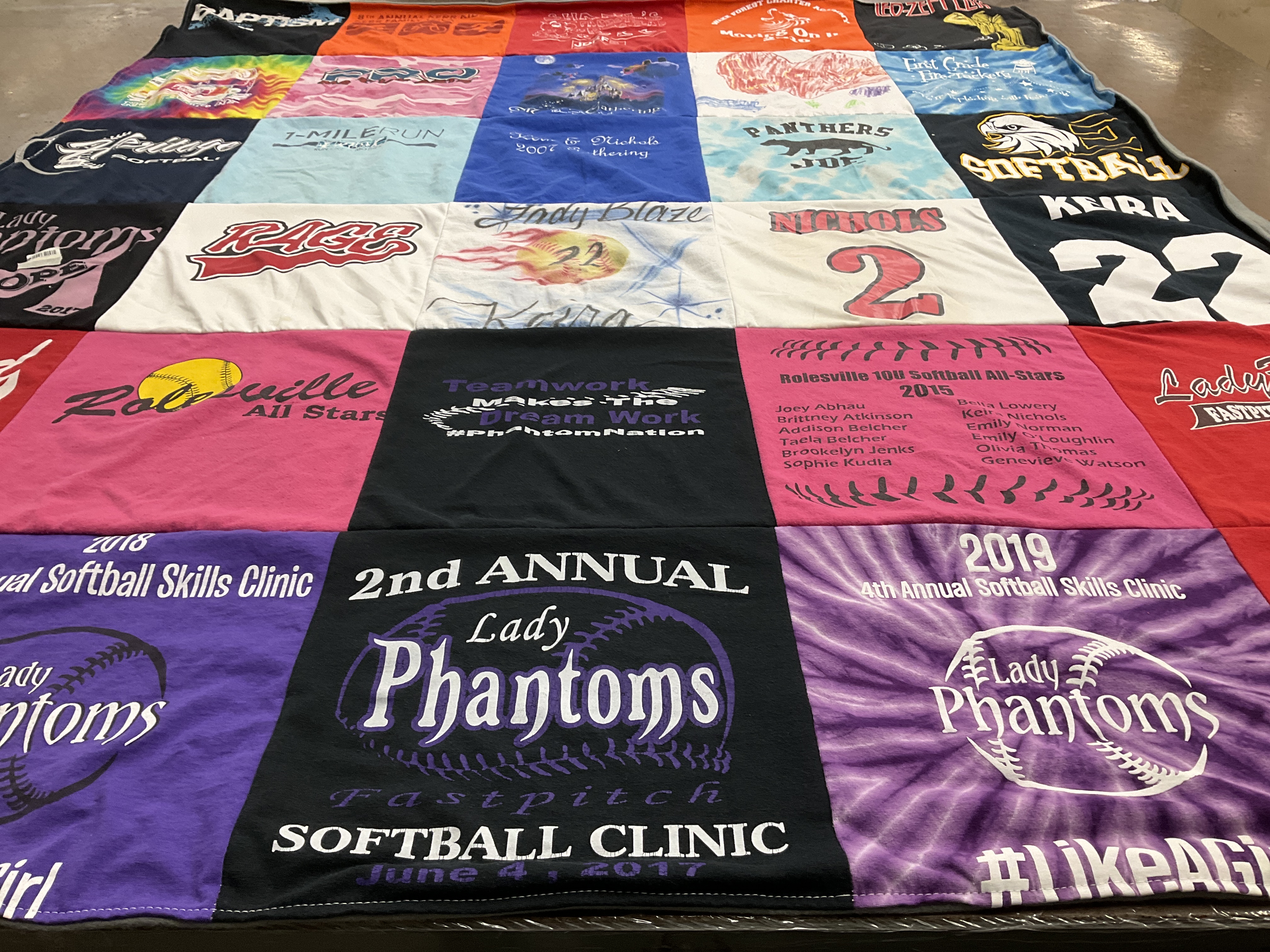 T-shirt quilt featuring lady phantoms fastpitch by Amy from NC