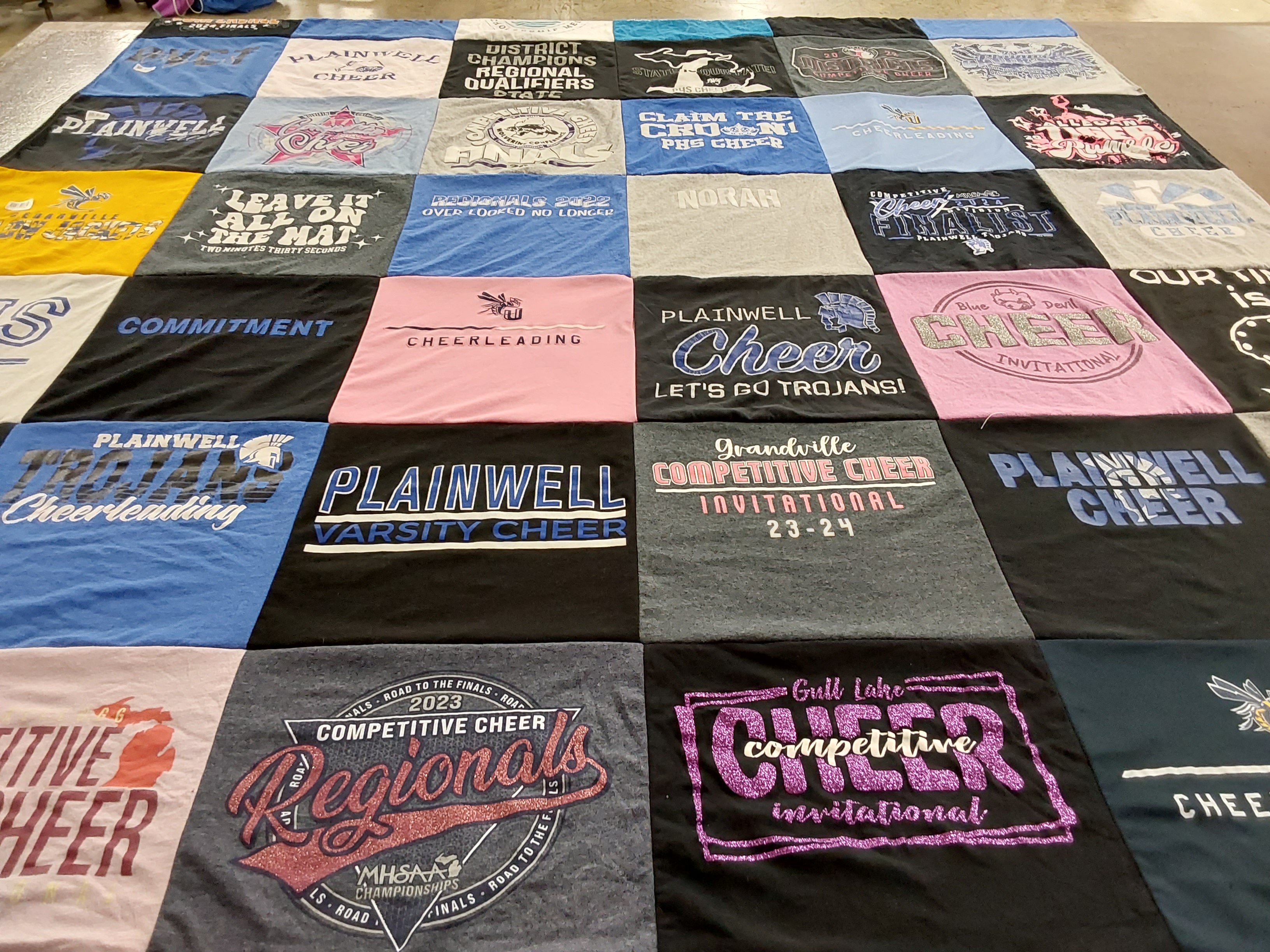 T-shirt quilt featuring plainwell cheer team, grandville cheer team by Melissa from MI