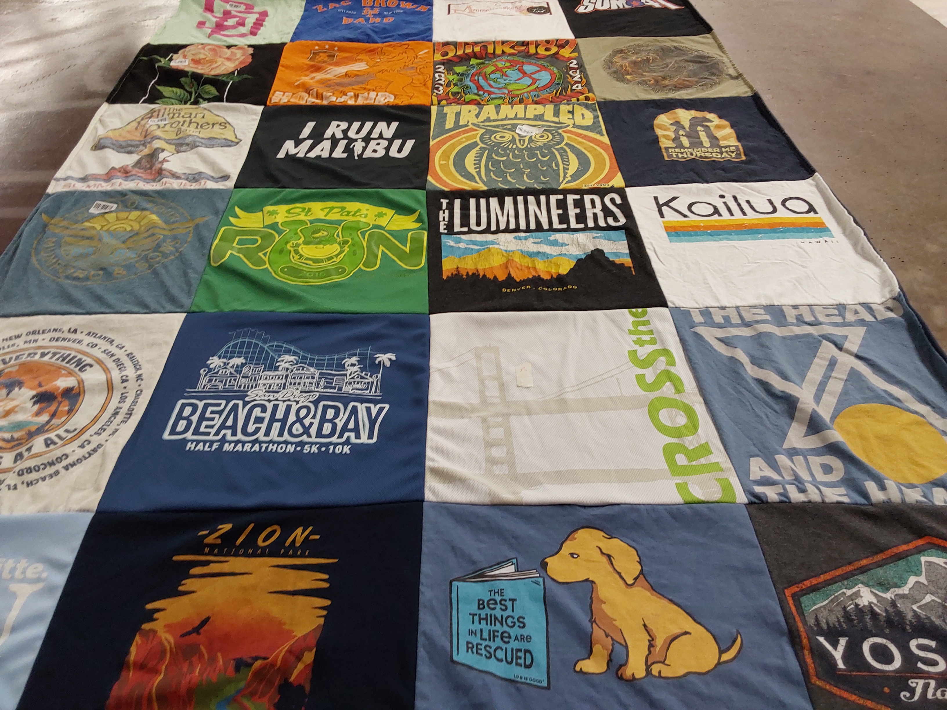 T-shirt quilt with running, outdoor themes by Allison from CA