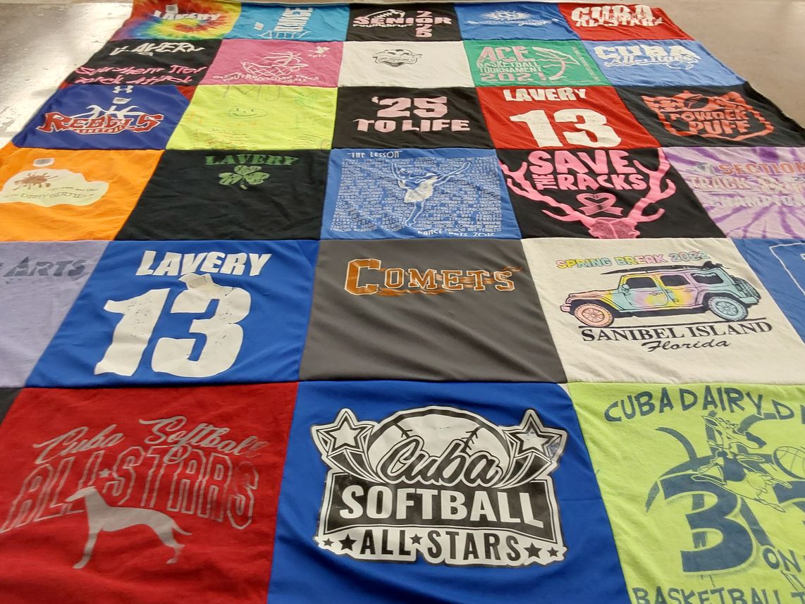 T-shirt quilt with sports, softball themes by Stefanie from NY