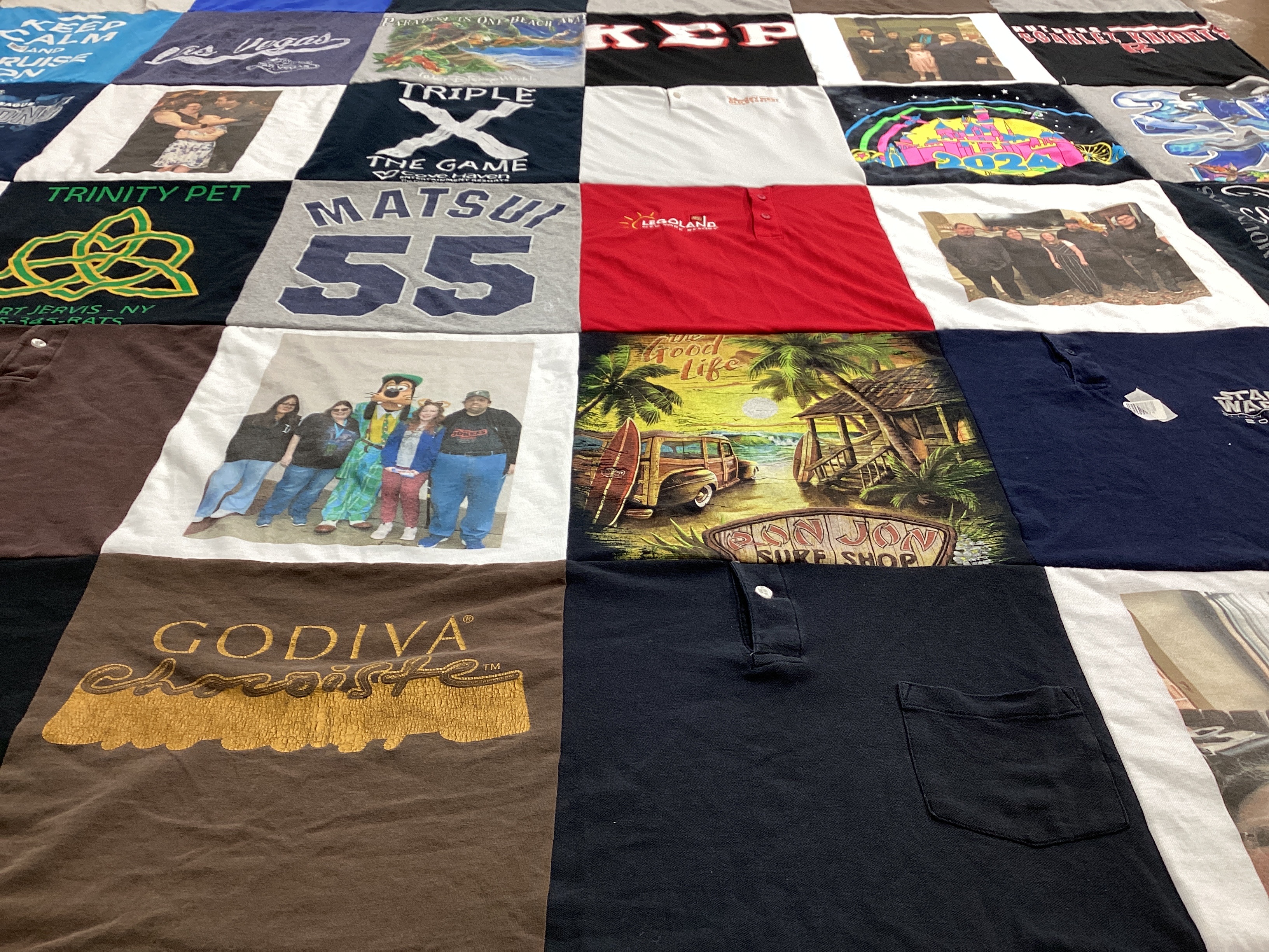 T-shirt quilt with travel, food themes by Karen from NY