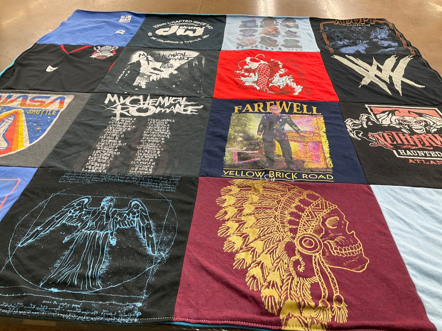 T-shirt quilt with music, science themes by Leigh from SC