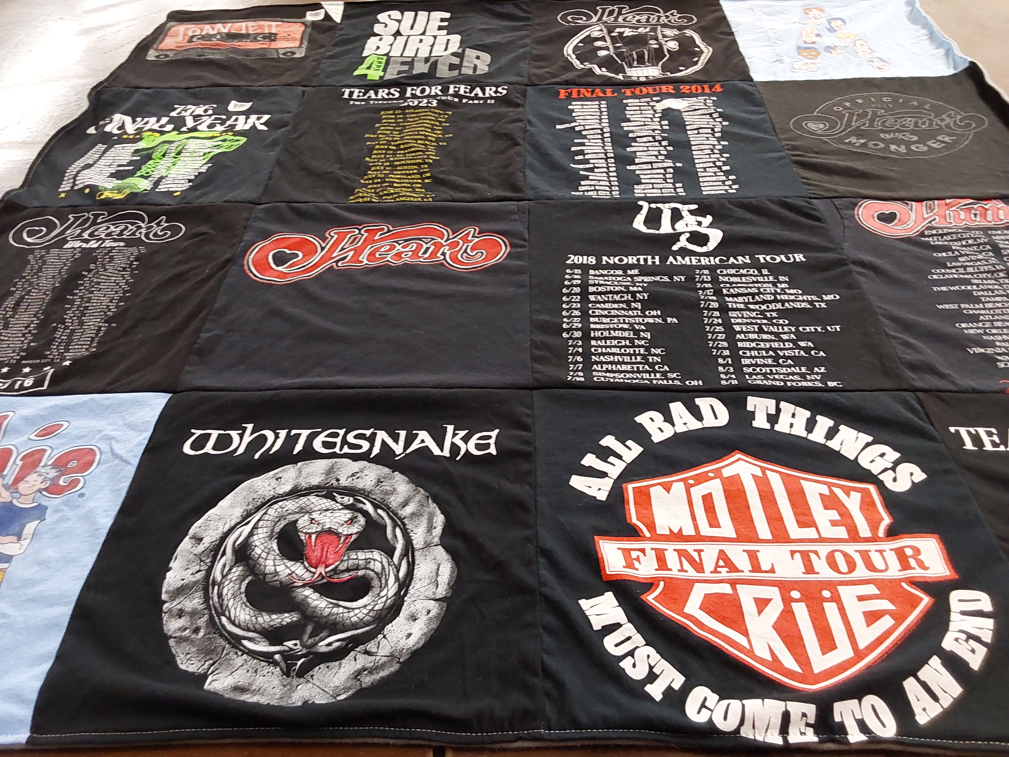 T-shirt quilt with music, rock themes by Kim from WA