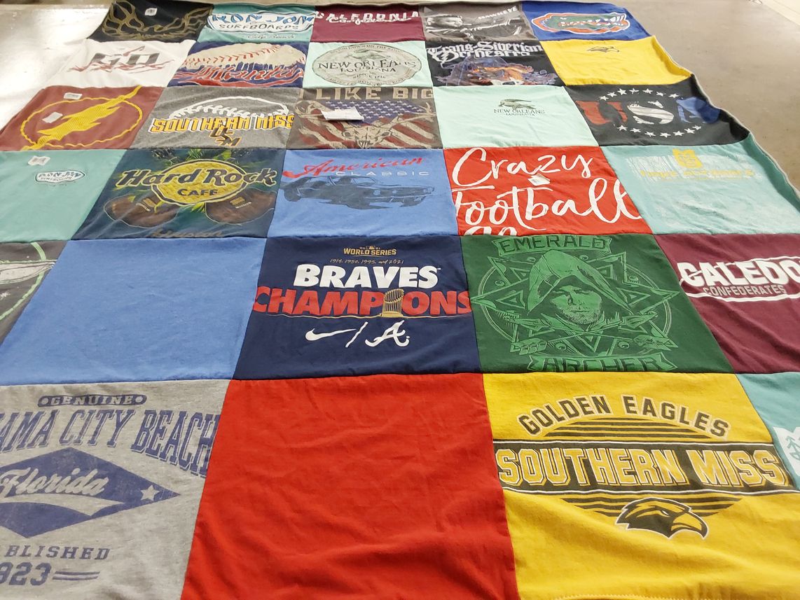 T-shirt quilt featuring braves, southern mississippi university by Jeanie from MS