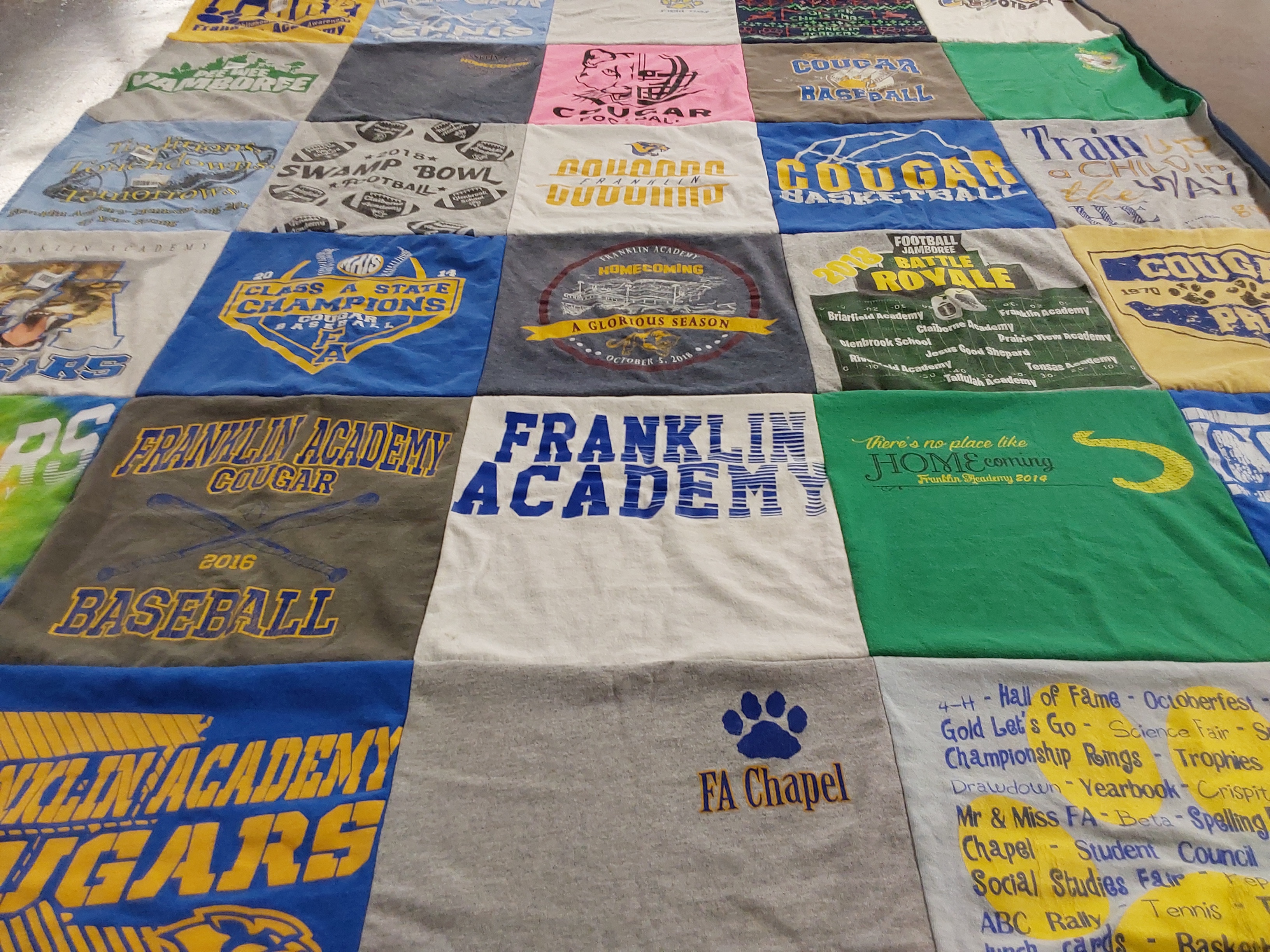 T-shirt quilt featuring franklin academy cougars by Ashley from LA