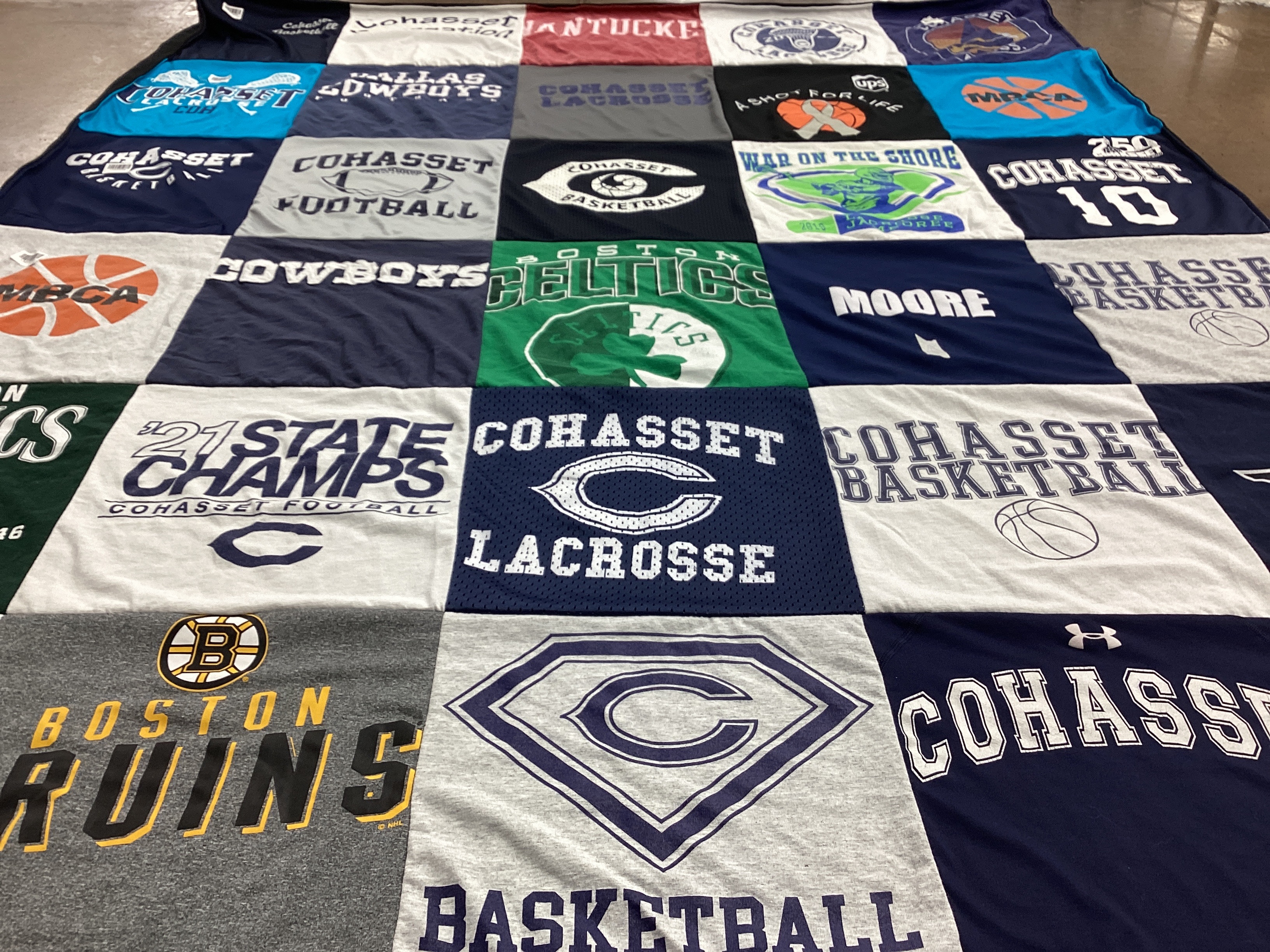 T-shirt quilt featuring cohasset basketball, cohasset football by Emily from MA