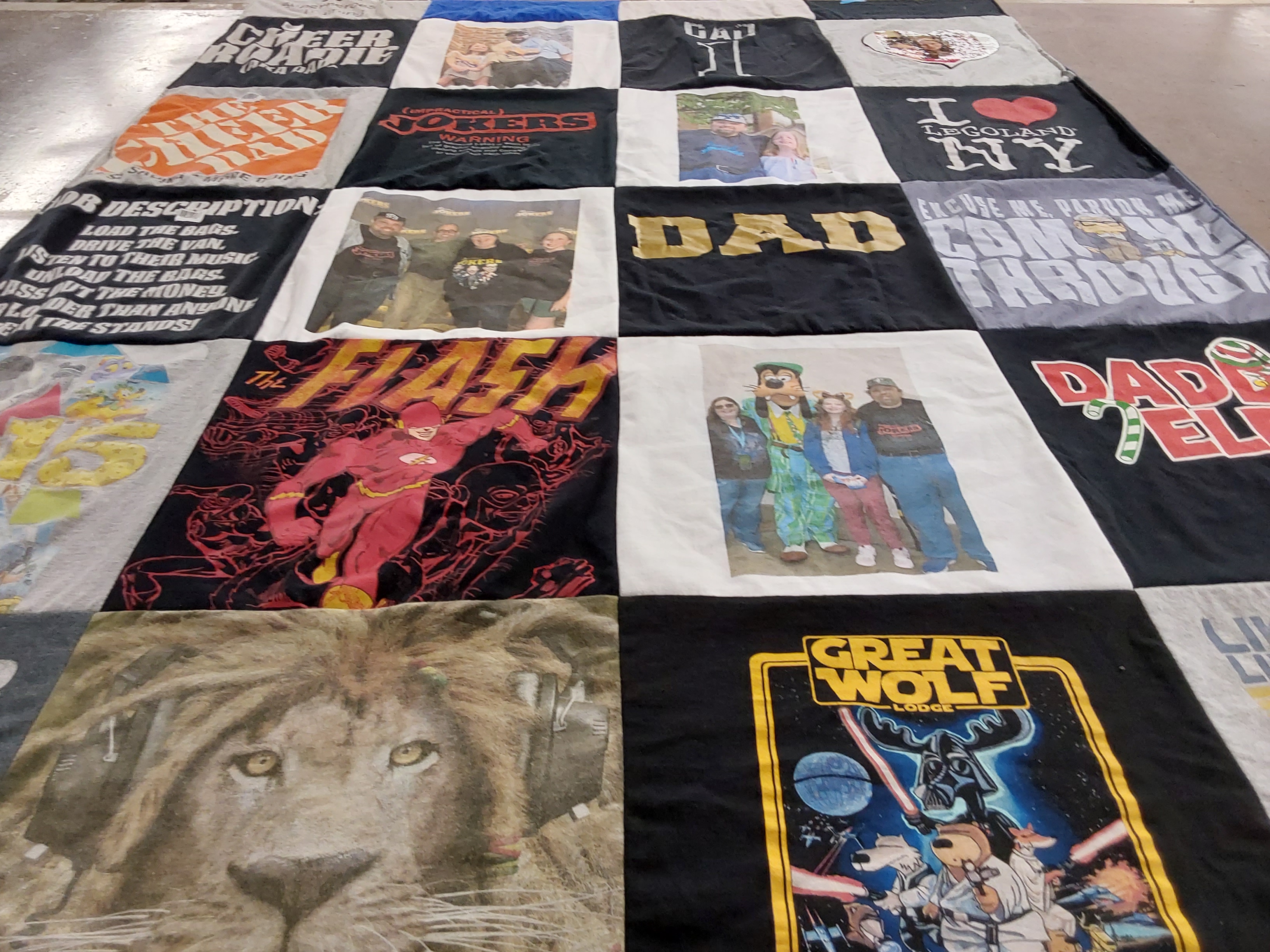 T-shirt quilt with family, humor themes by Karen from NY