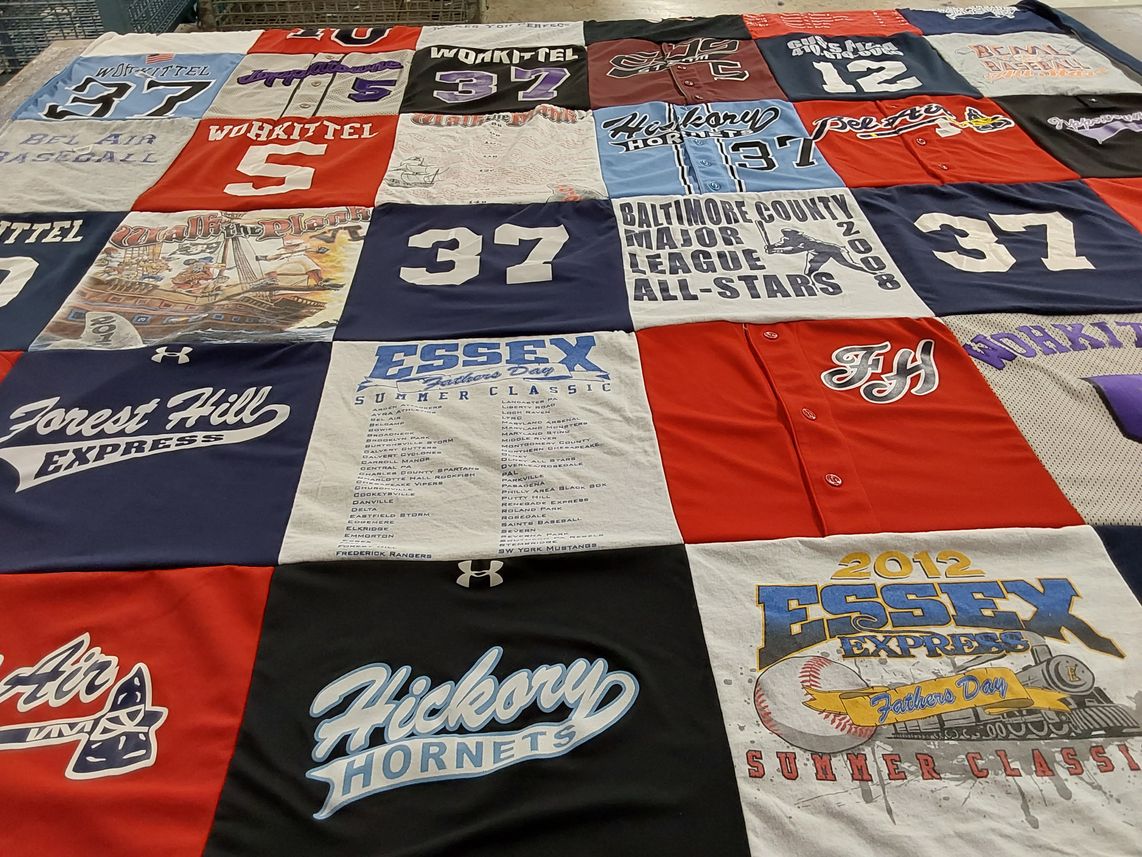 T-shirt quilt featuring hickory hornets, forest hill express by Caroline from MD