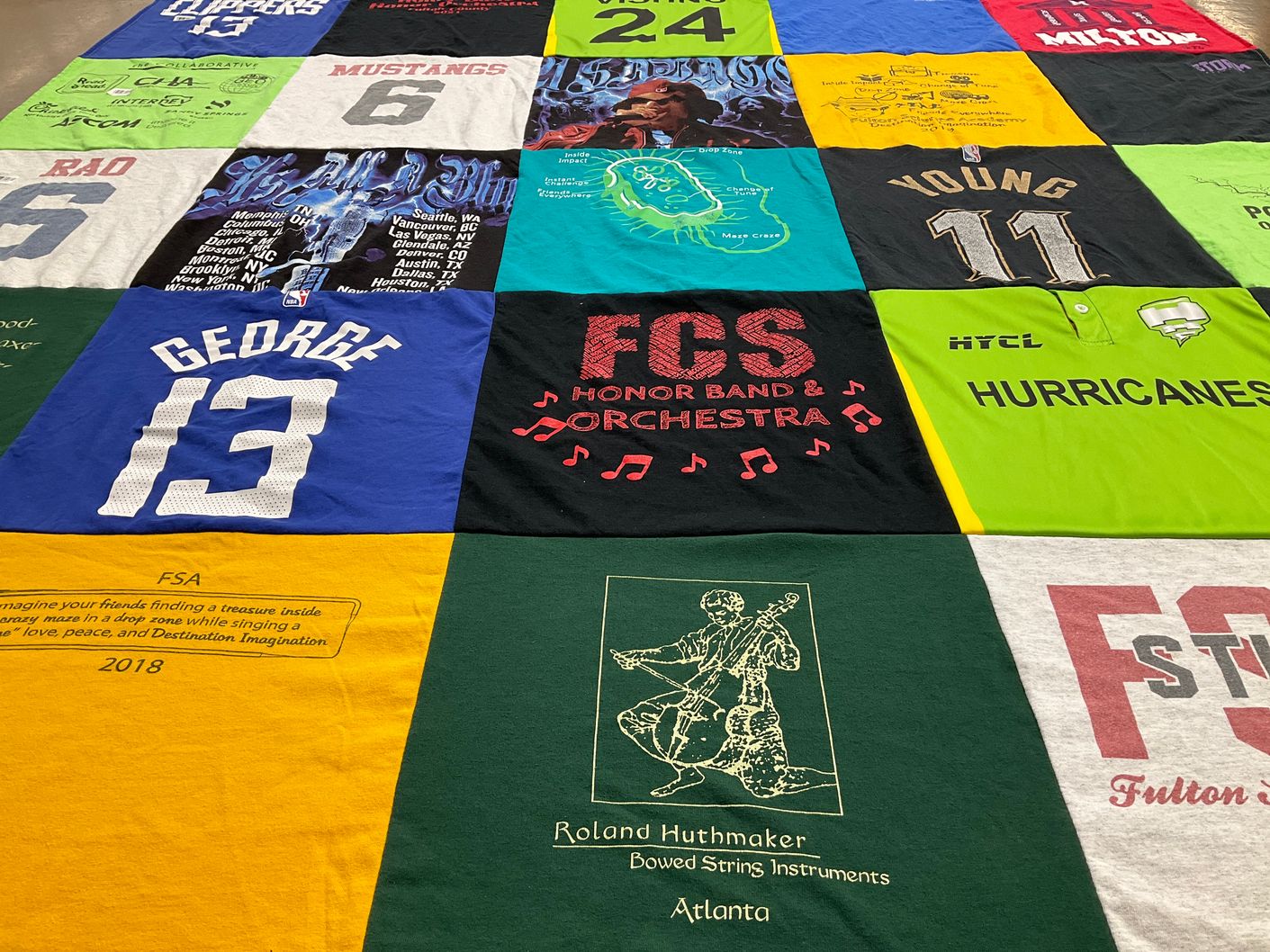 T-shirt quilt featuring hurricanes, mustangs by Sri from GA