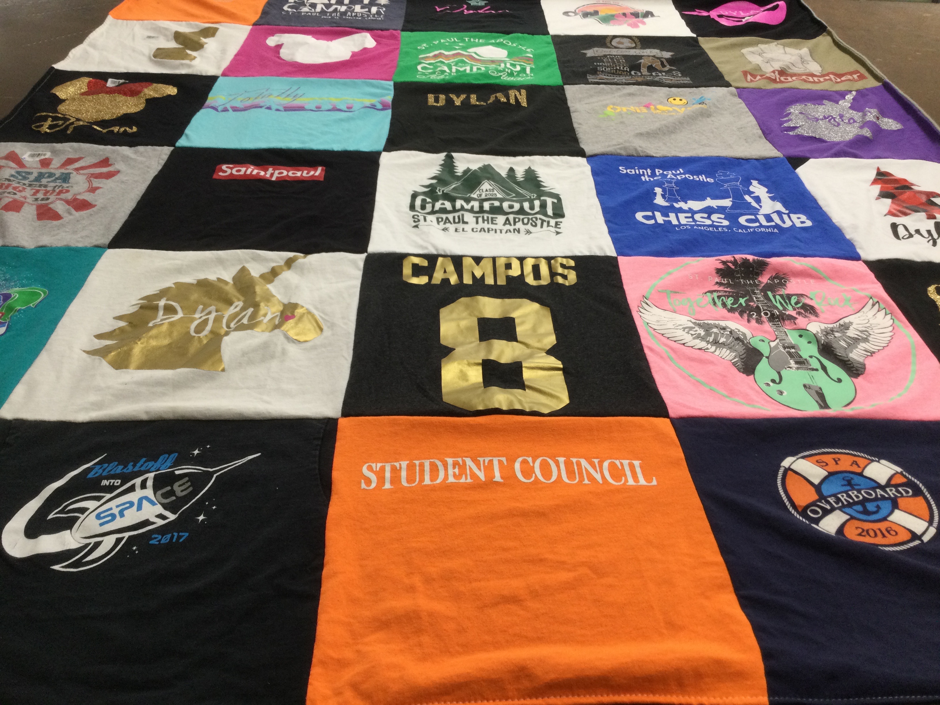 T-shirt quilt from saint paul the apostle school by Deanne from CA