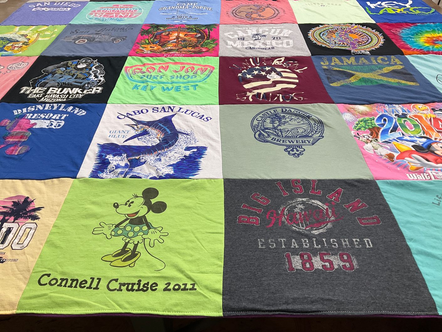 T-shirt quilt with travel, beaches themes by Melissa from MN